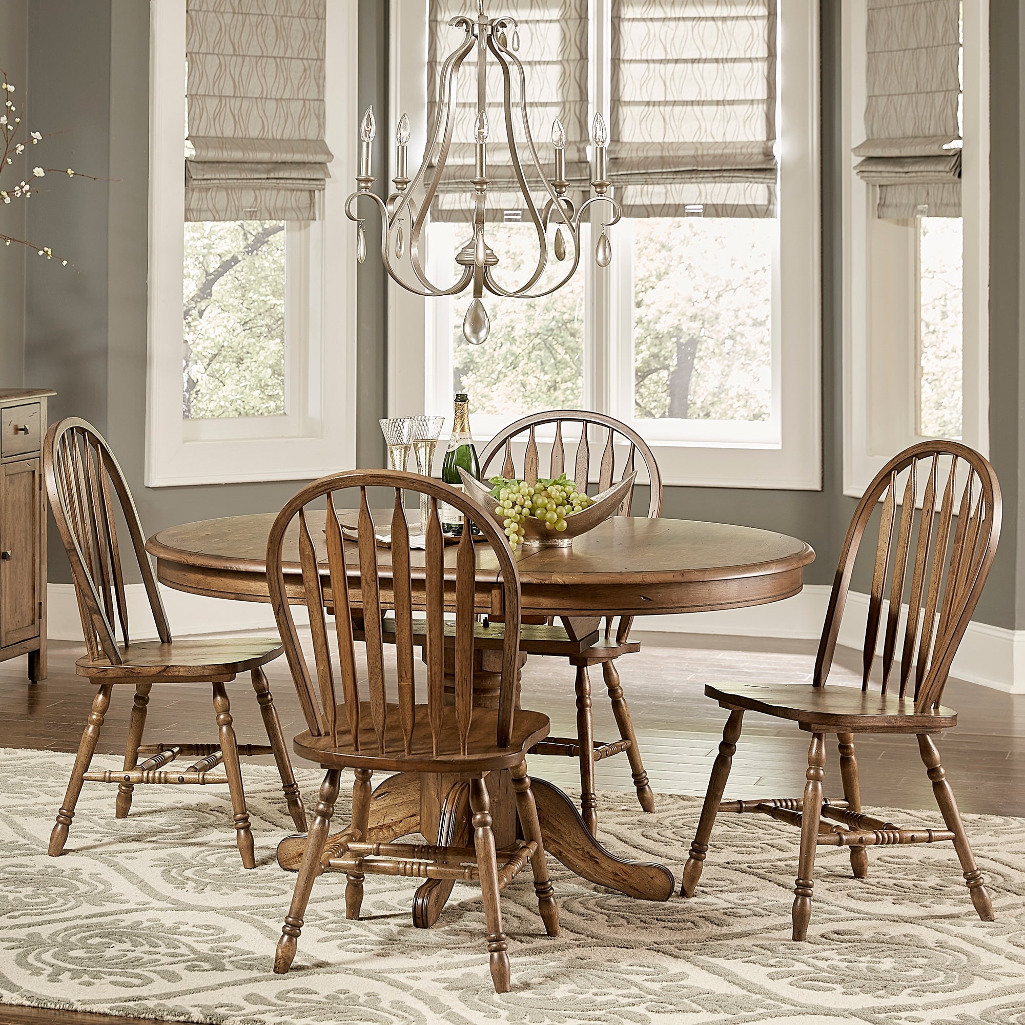 Carolina Crossing Antique Honey 5 Piece Windsor Oval Pedestal Dinette Set