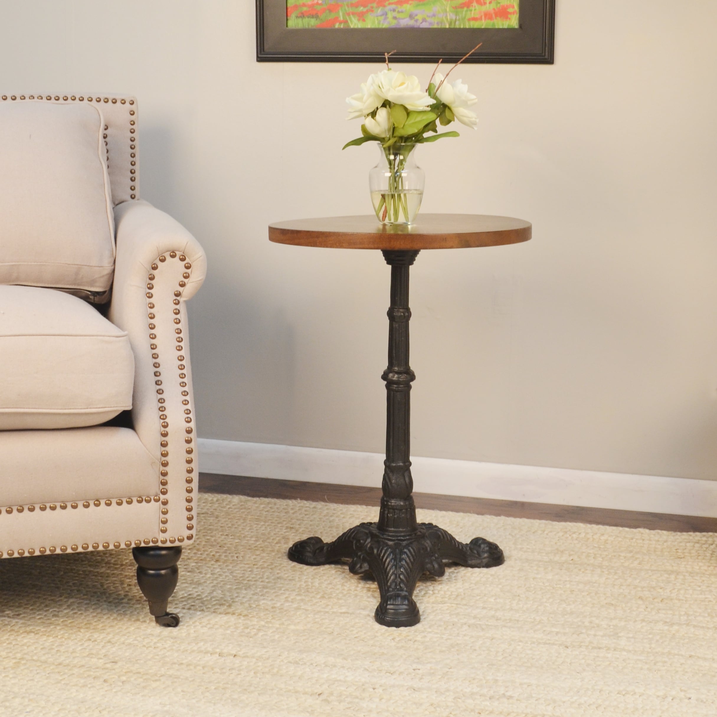 Everly Chestnut Black Accent Table 18 Round X 28 H