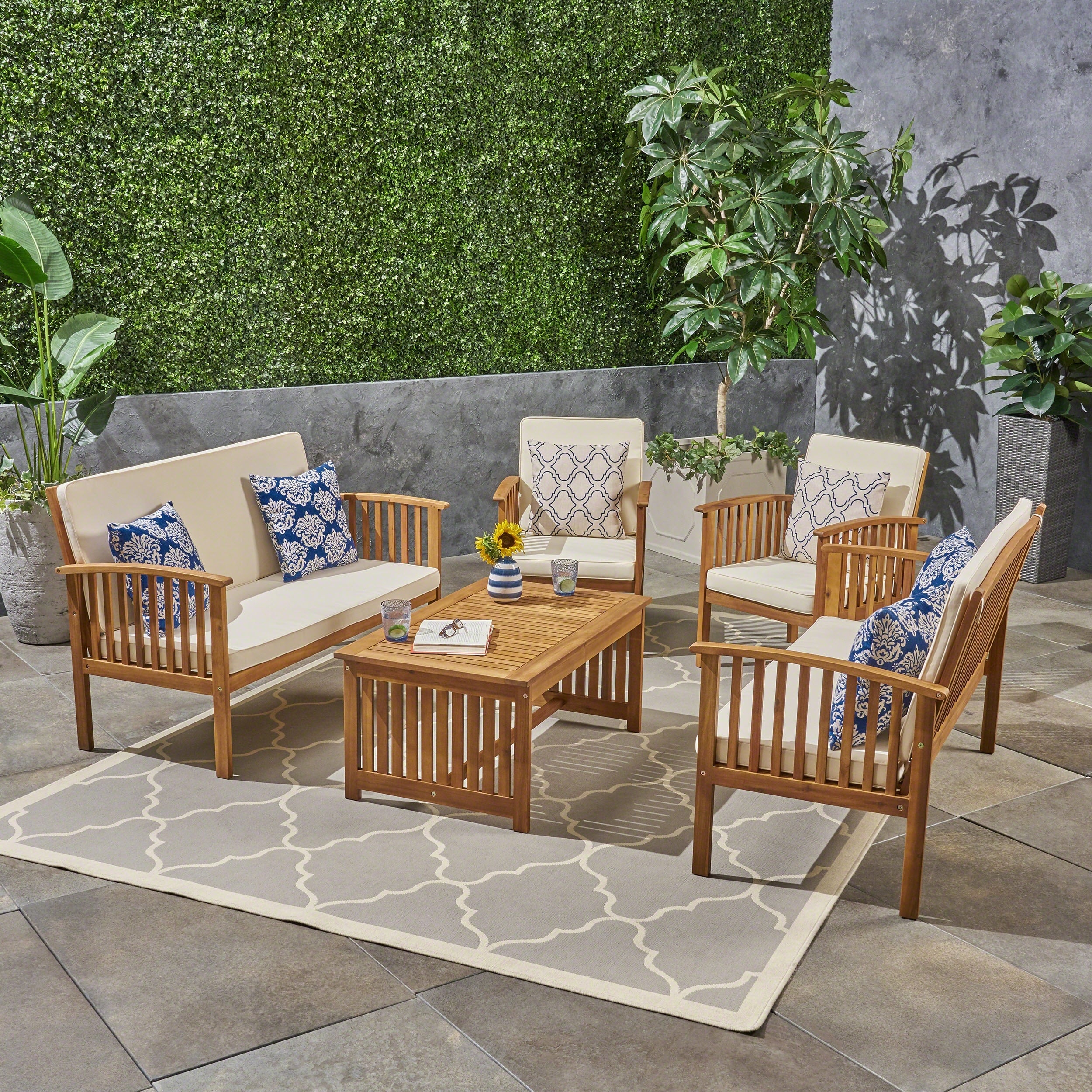 Carolina Outdoor 5 Piece Acacia Wood Sofa Set By Christopher Knight Home