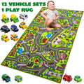 Carpet Playmat W 12 Cars Pull Back Vehicle Set Green