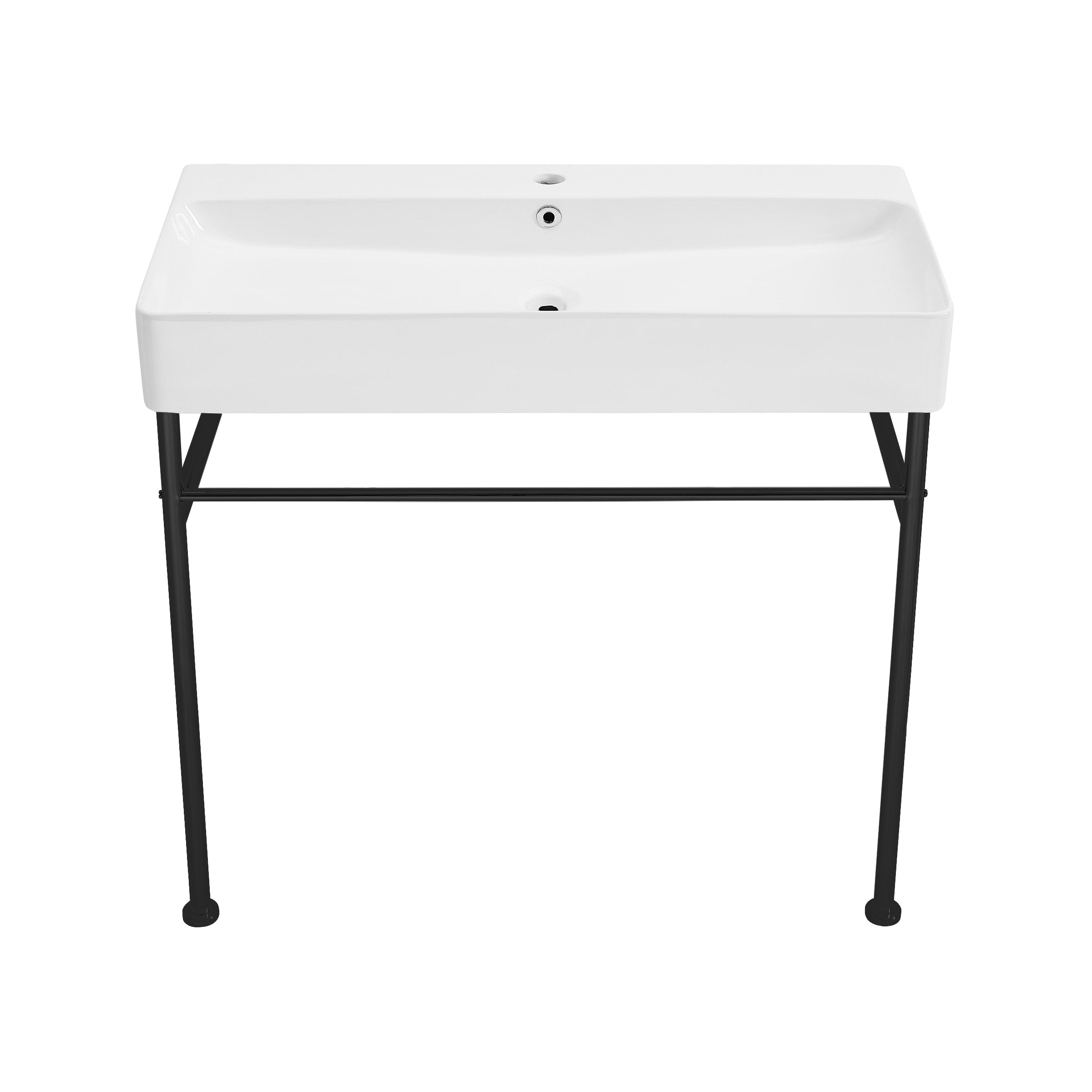 Carre 36 Ceramic Console Sink White Basin Black Legs