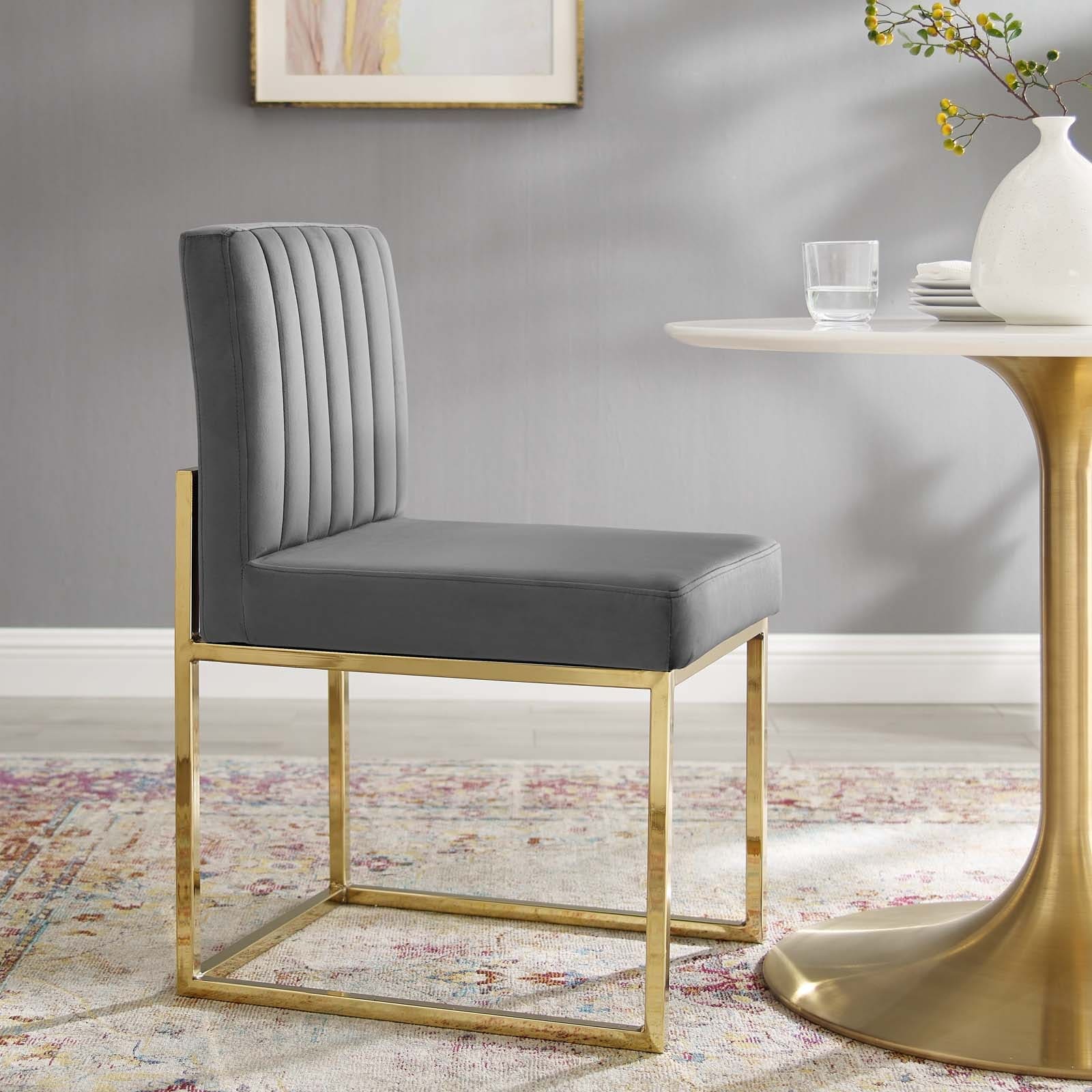 Silver Orchid Haussermann Channel Tufted Sled Base Velvet Dining Chair