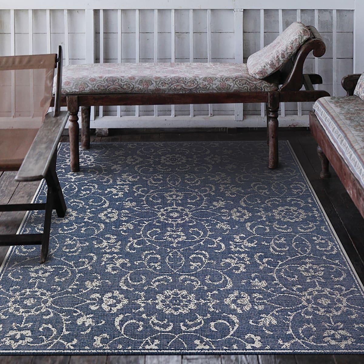 Carriage House Morning Glory Gray Ivory Indoor Outdoor Area Rug 76 X 109