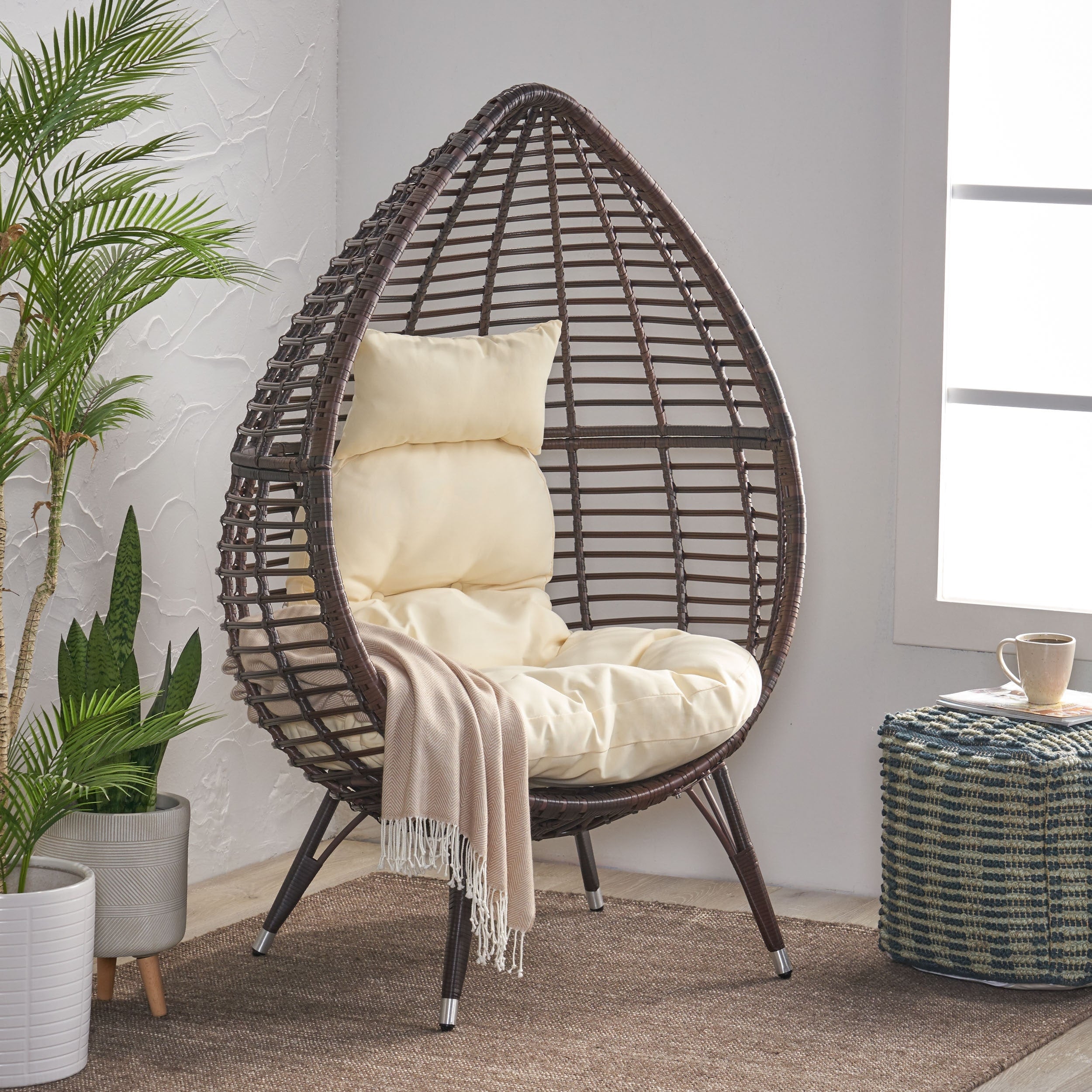 Carriere Outdoor Teardrop Wicker Lounge Chair With Water Resistant Cushion By Christopher Knight Home
