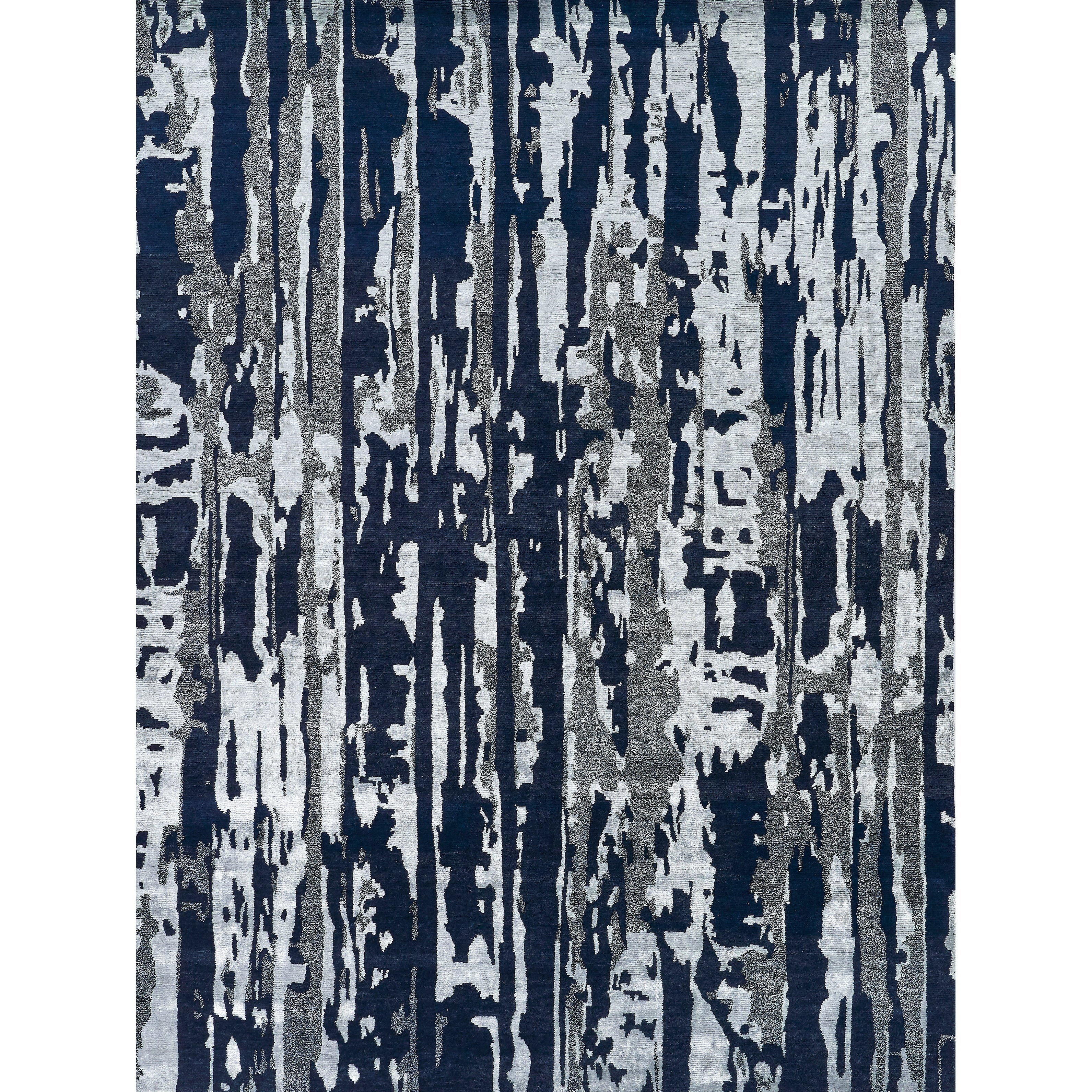 Carrina Hand Knotted Wool Bamboo Silk Navy Silver Area Rug
