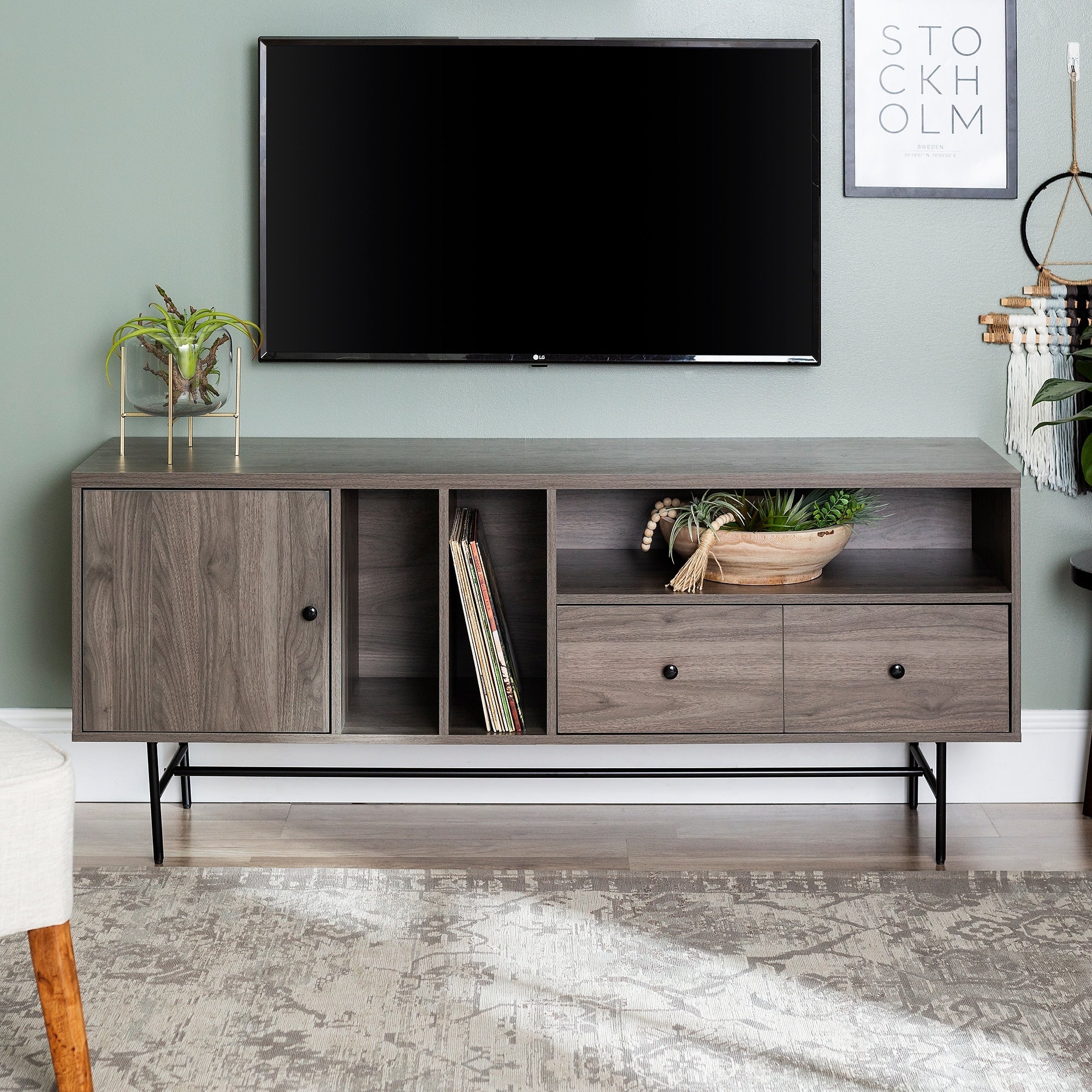 Carson Carrington 60 Tv Console With Vinyl Record Storage 60 X 16 X 25H