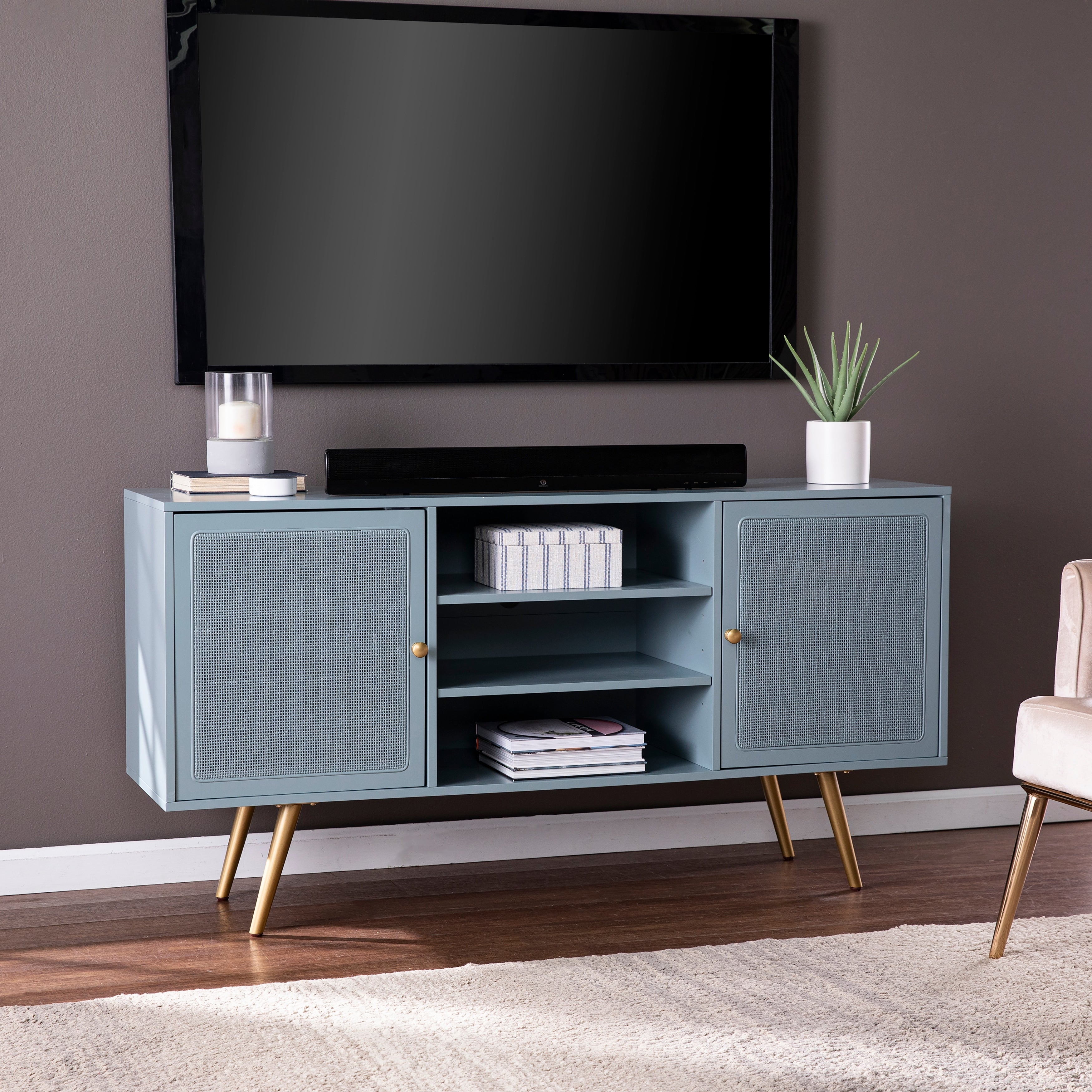 Carson Carrington Ainsworth Transitional Mint Wood Media Stand
