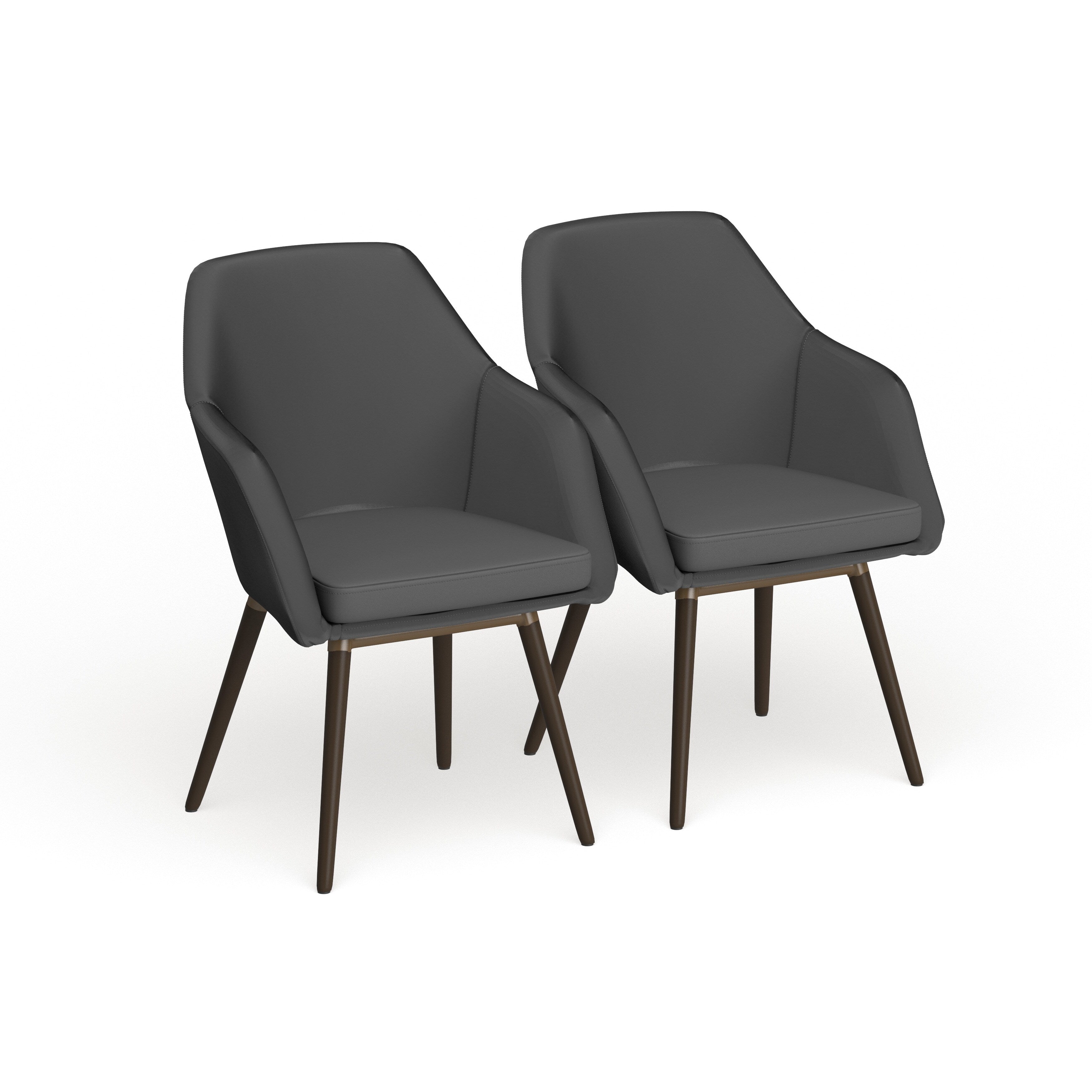 Carson Carrington Akrehamn 2 Piece Grey Faux Leather Arm Chair Set With Beech Legs
