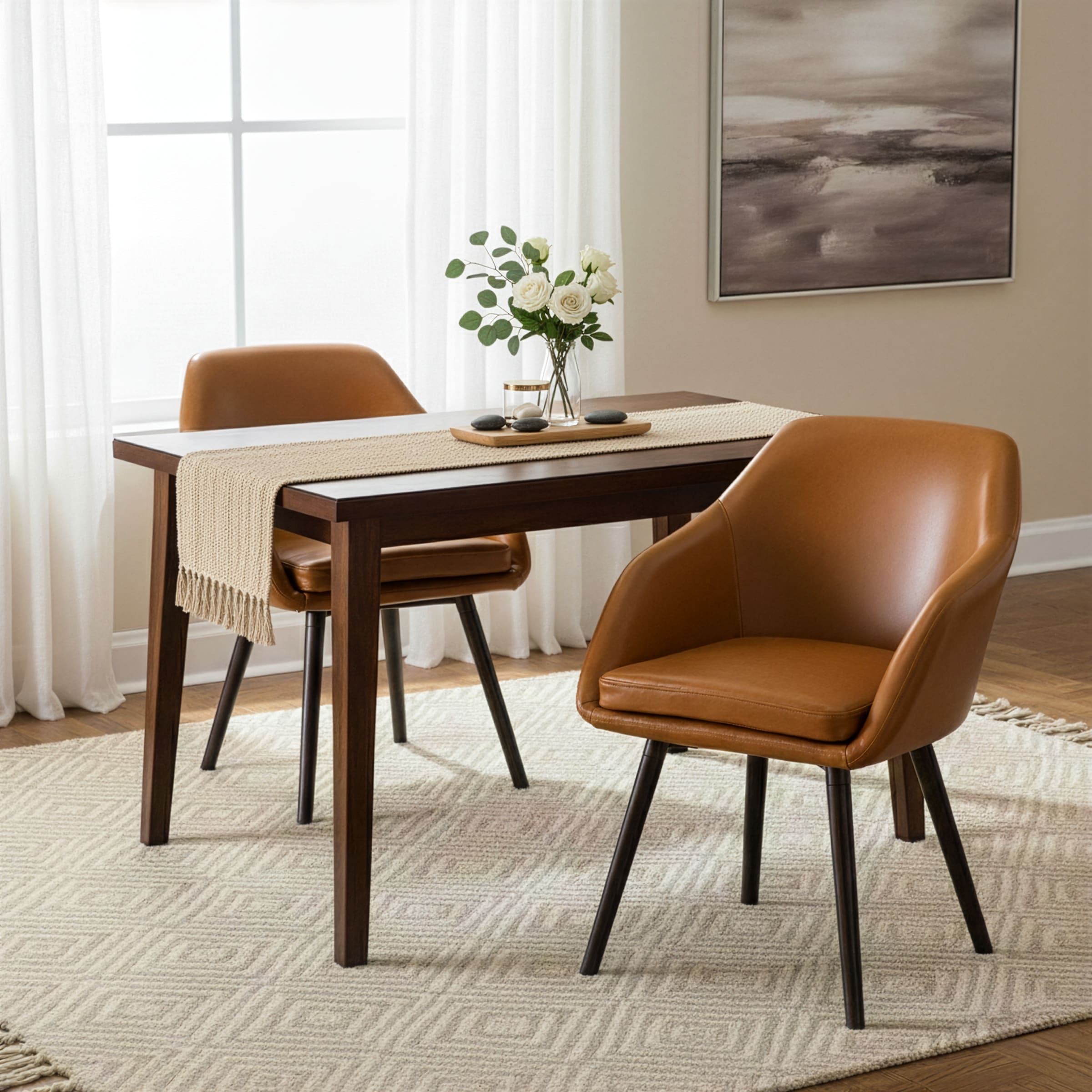 Carson Carrington Akrehamn 2 Piece Cappuccino Faux Leather Arm Chairs Set With Beech Legs