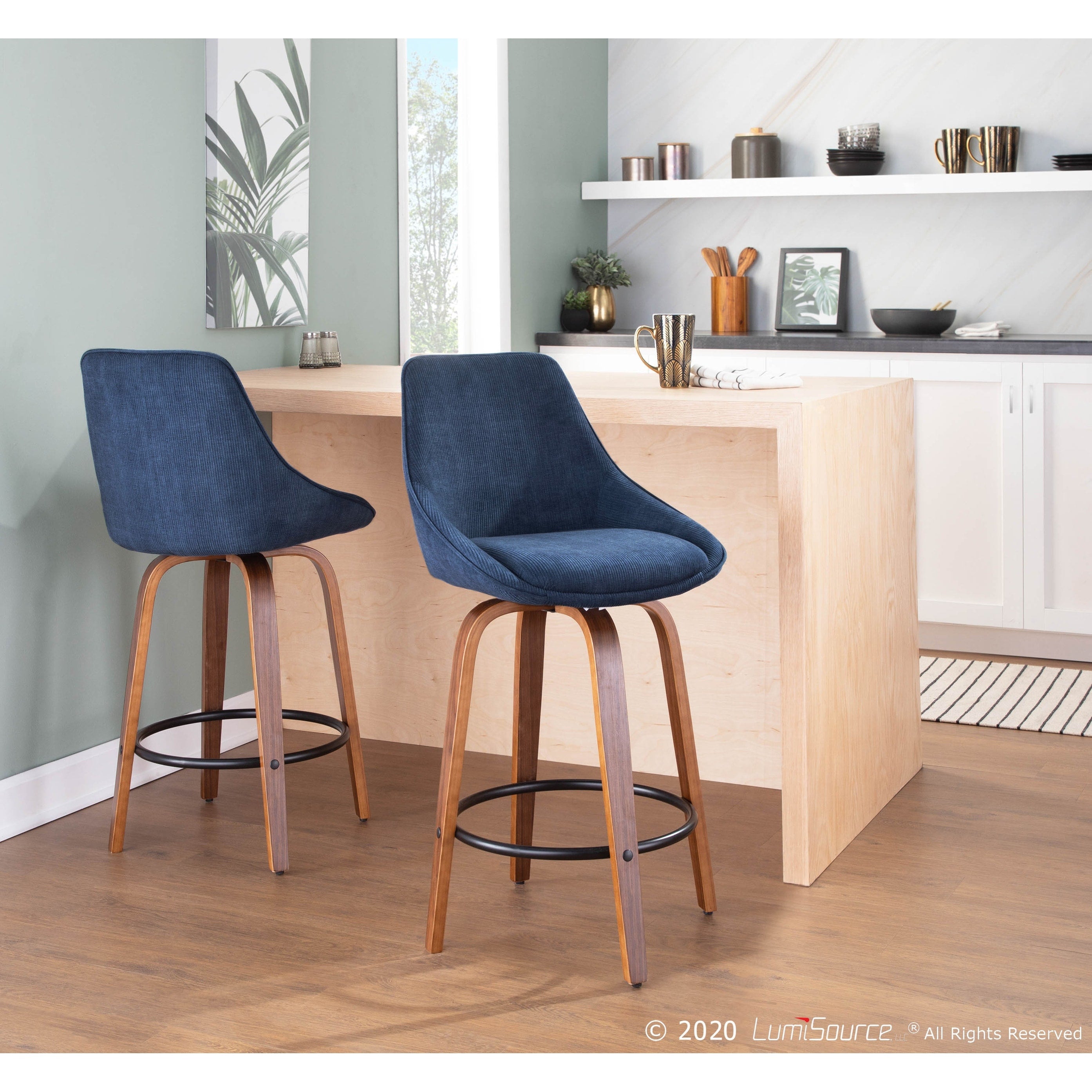 Carson Carrington Alba Corduroy Counter Stool With Black Round Footrest Set Of 2