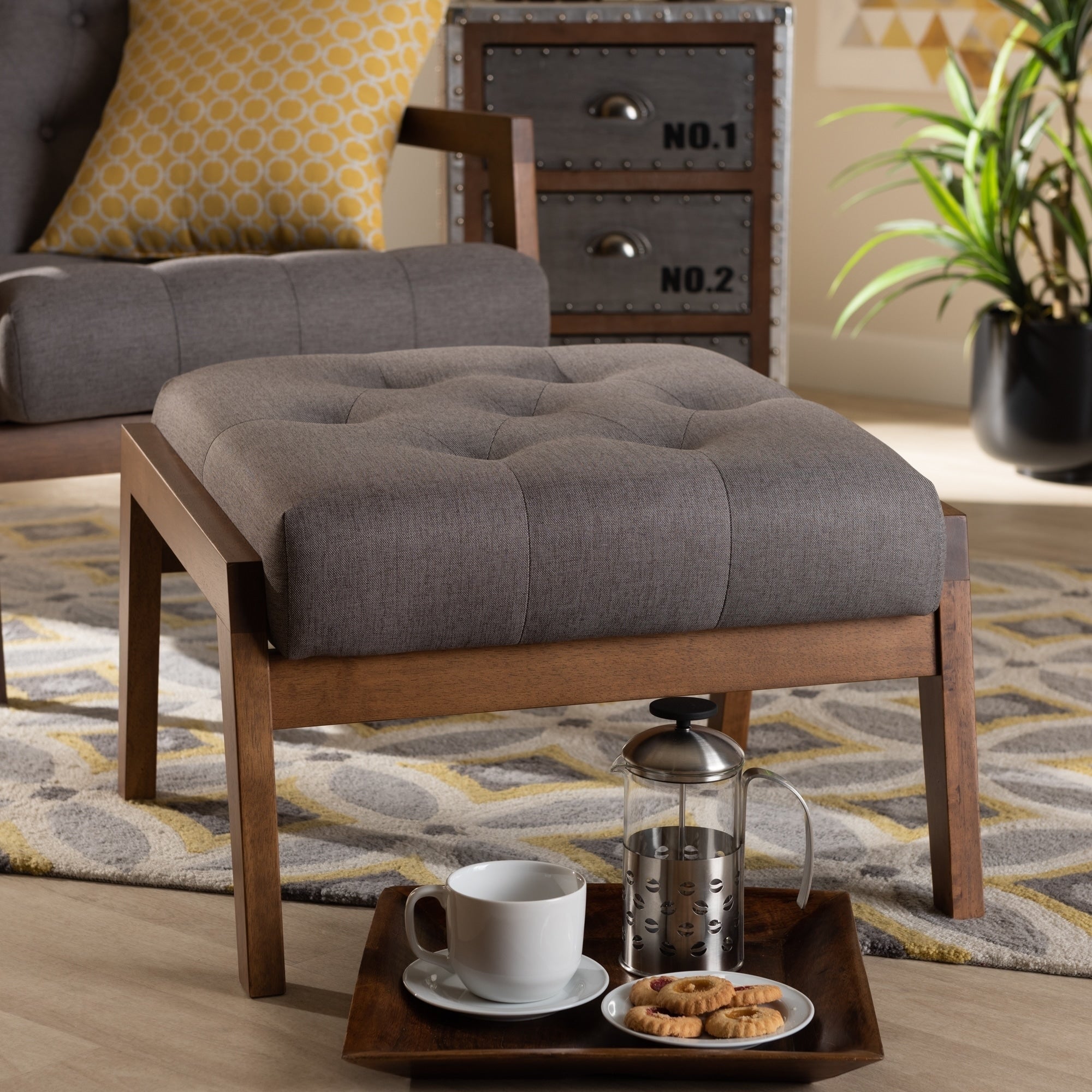 Carson Carrington Baktsjaur Mid Century Modern Upholstered Footstool