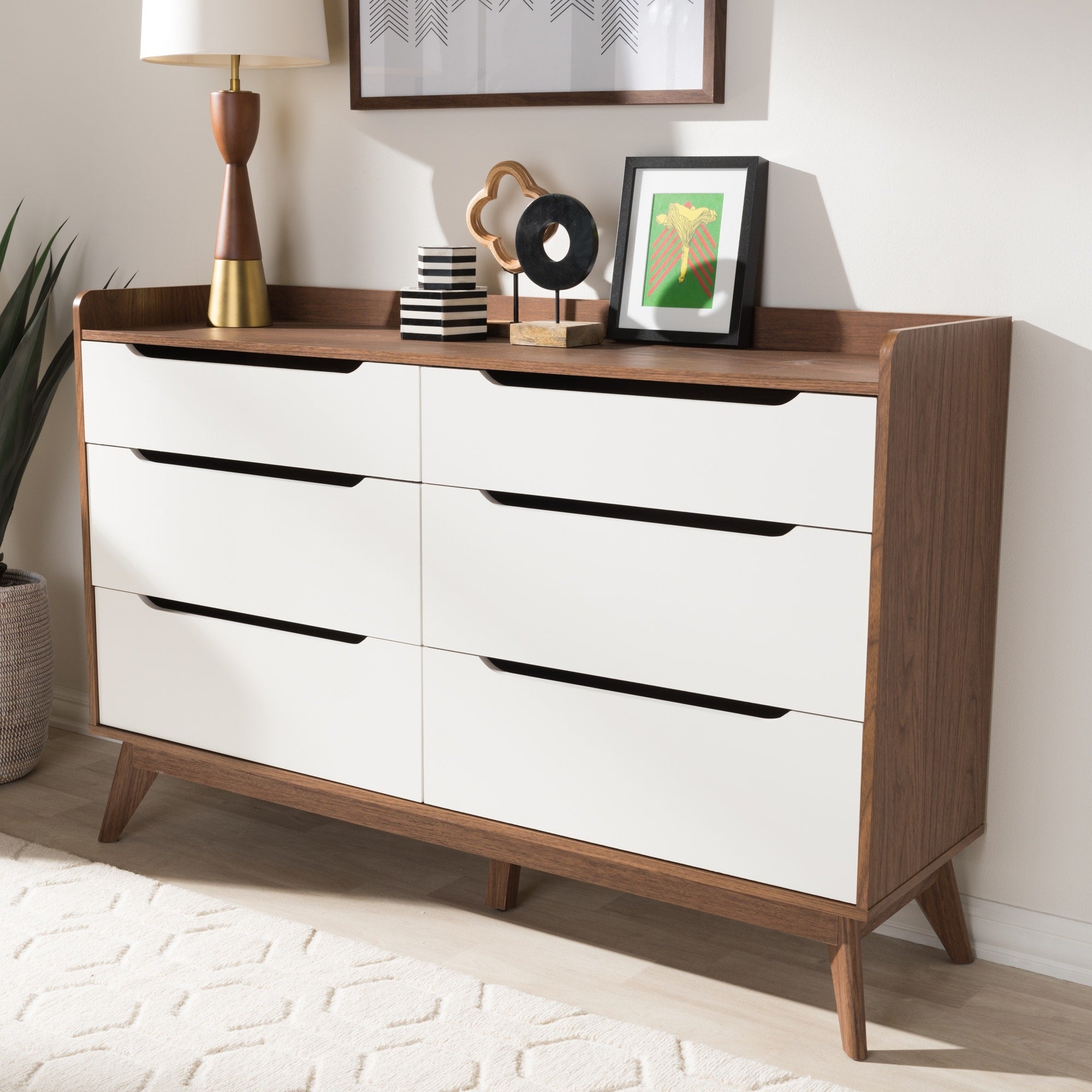 Carson Carrington Borlange Mid Century White And Walnut 6 Drawer Chest