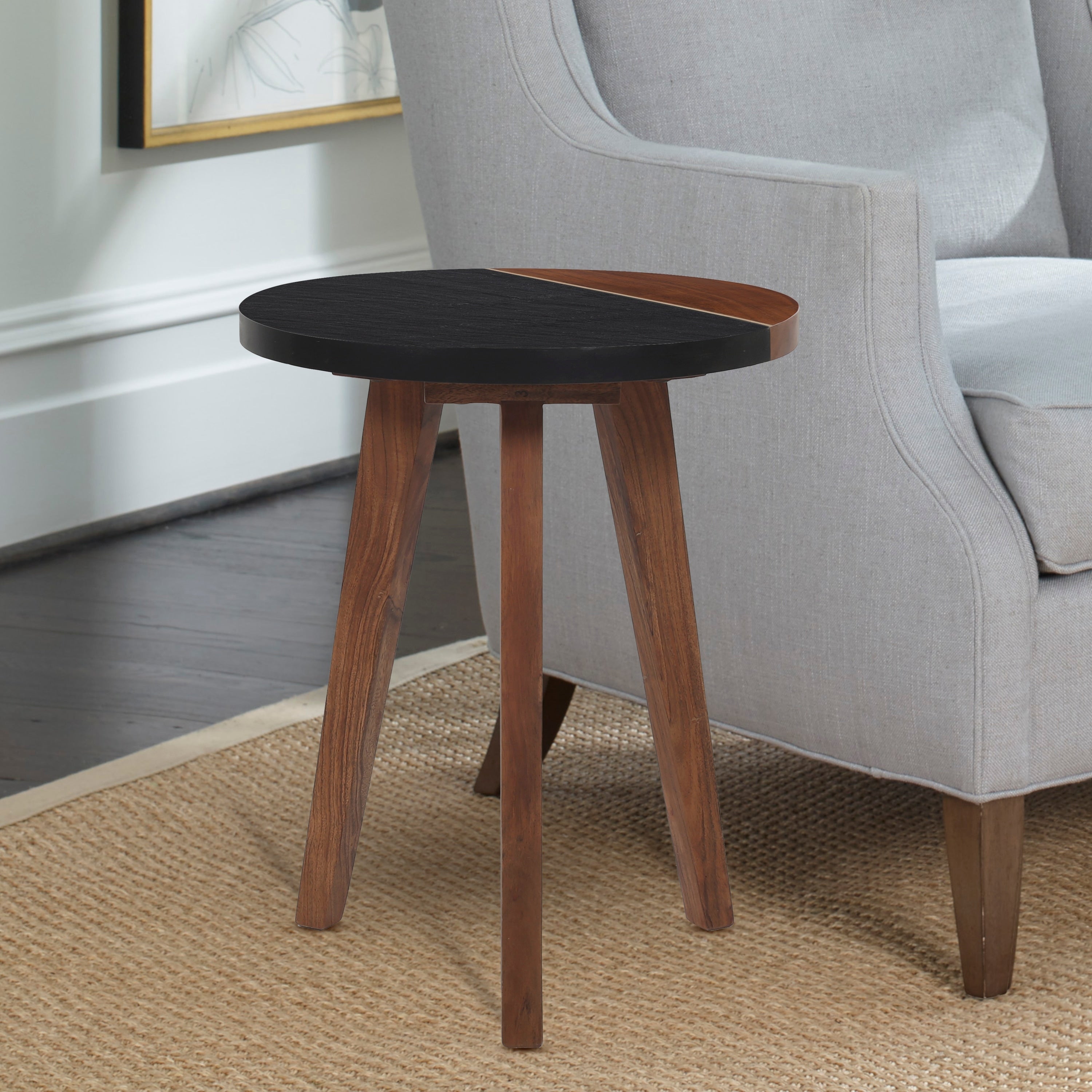 Carson Carrington Chester Solid Wood And Slate Round End Table