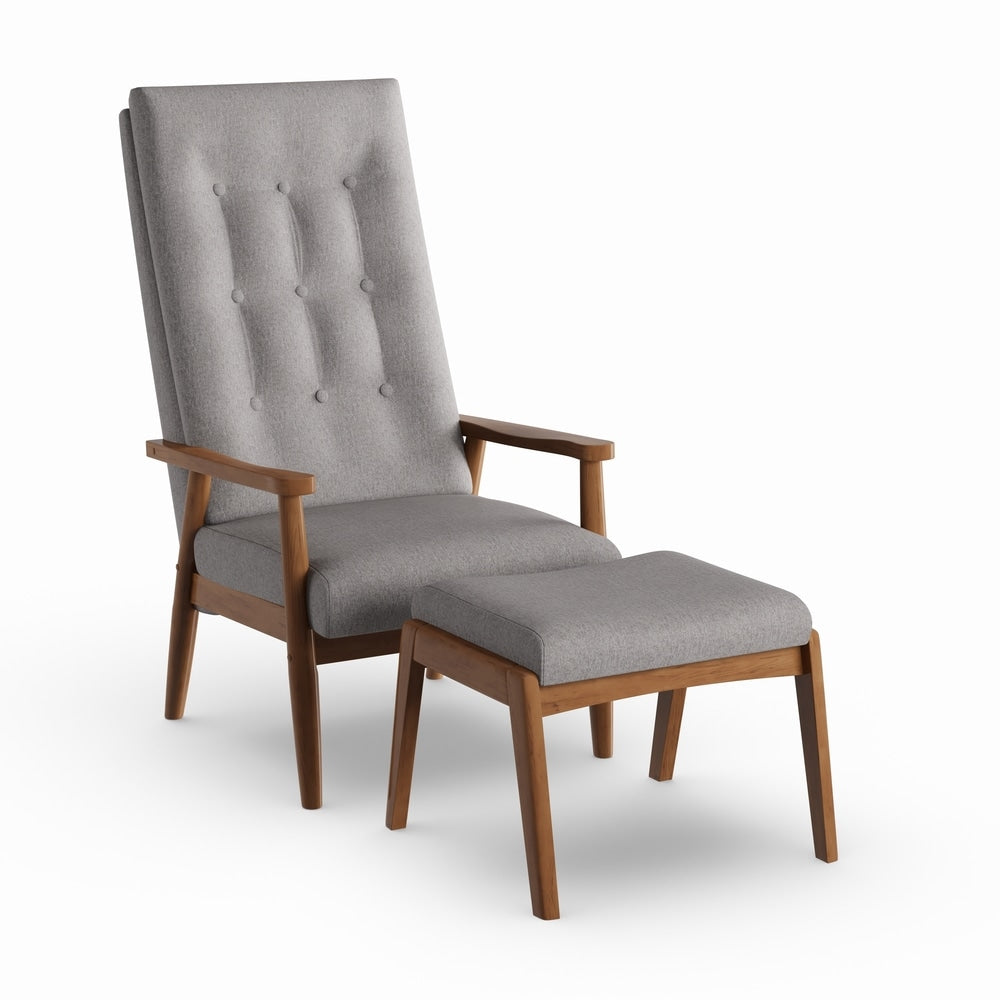 Carson Carrington Forssa Mid Century Walnut Wood Upholstered Lounge Chair And Ottoman Set