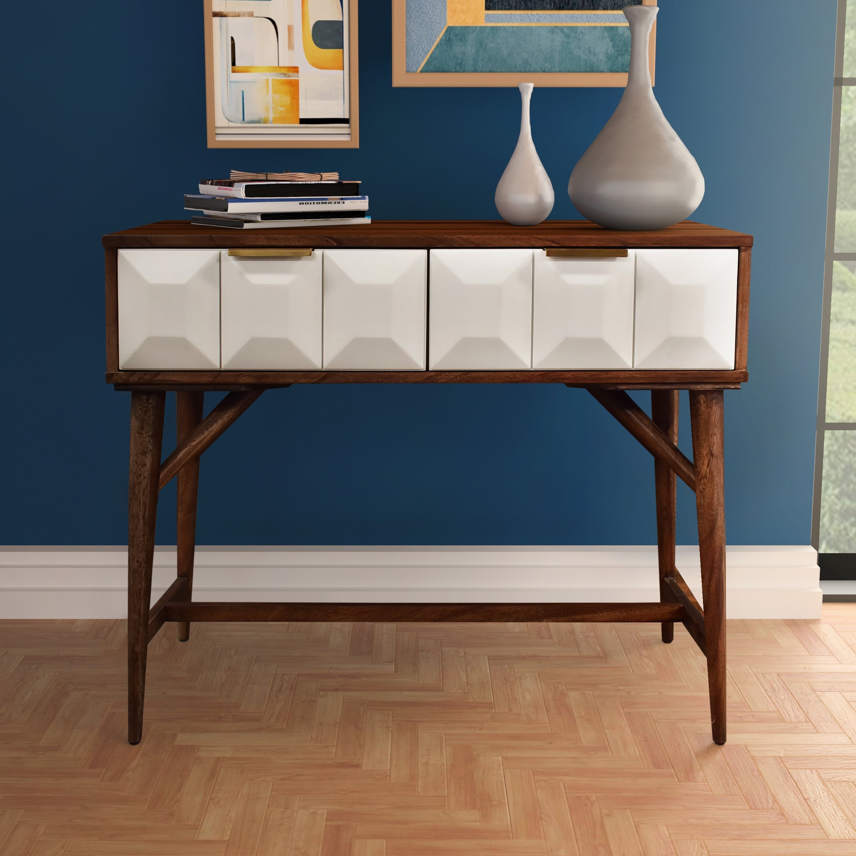 Carson Carrington Greta Burnished Walnut Mid Century Console Table