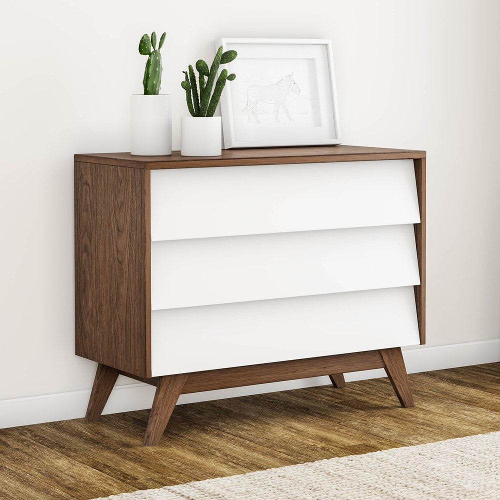 Carson Carrington Halmstad Mid Century White And Brown 3 Drawer Chest