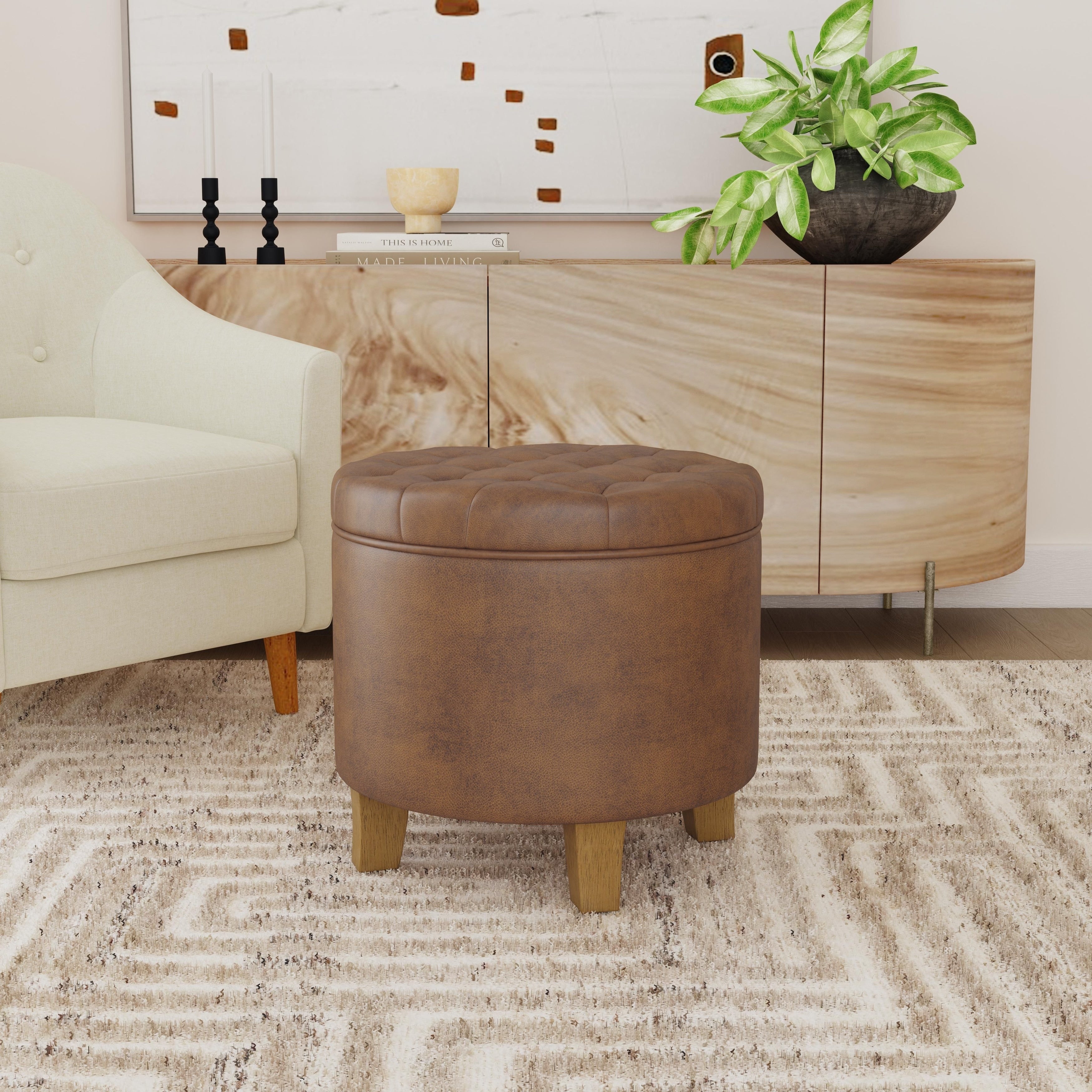 Porch Den Rockwell Large Button Tufted Round Storage Ottoman