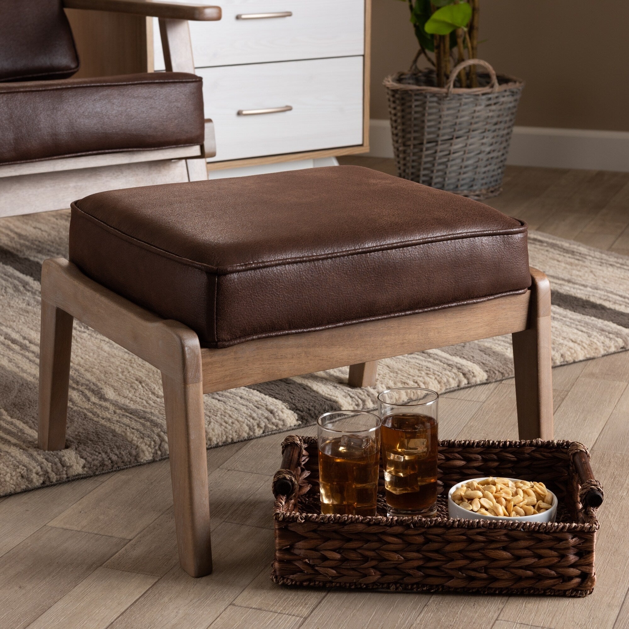 Carson Carrington Hogsta Mid Century Modern Upholstered Ottoman