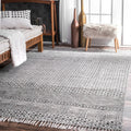 Strick Bolton Evans Handmade Flatweave Diamond Chain Cotton Fringe Grey Area Rug 5 X 8