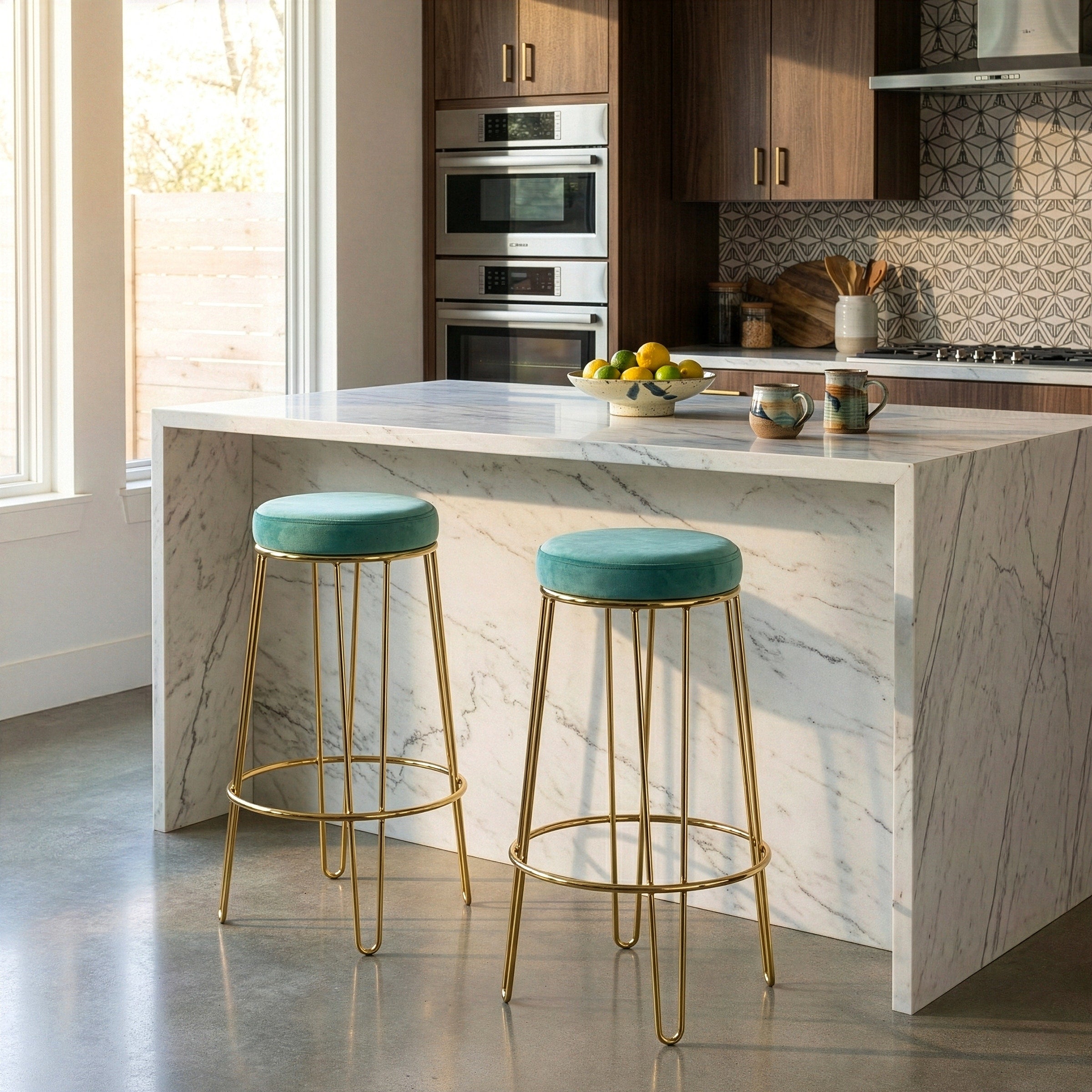 Carson Carrington Idhult Turquoise Velvet Bar Stool Set Of 2