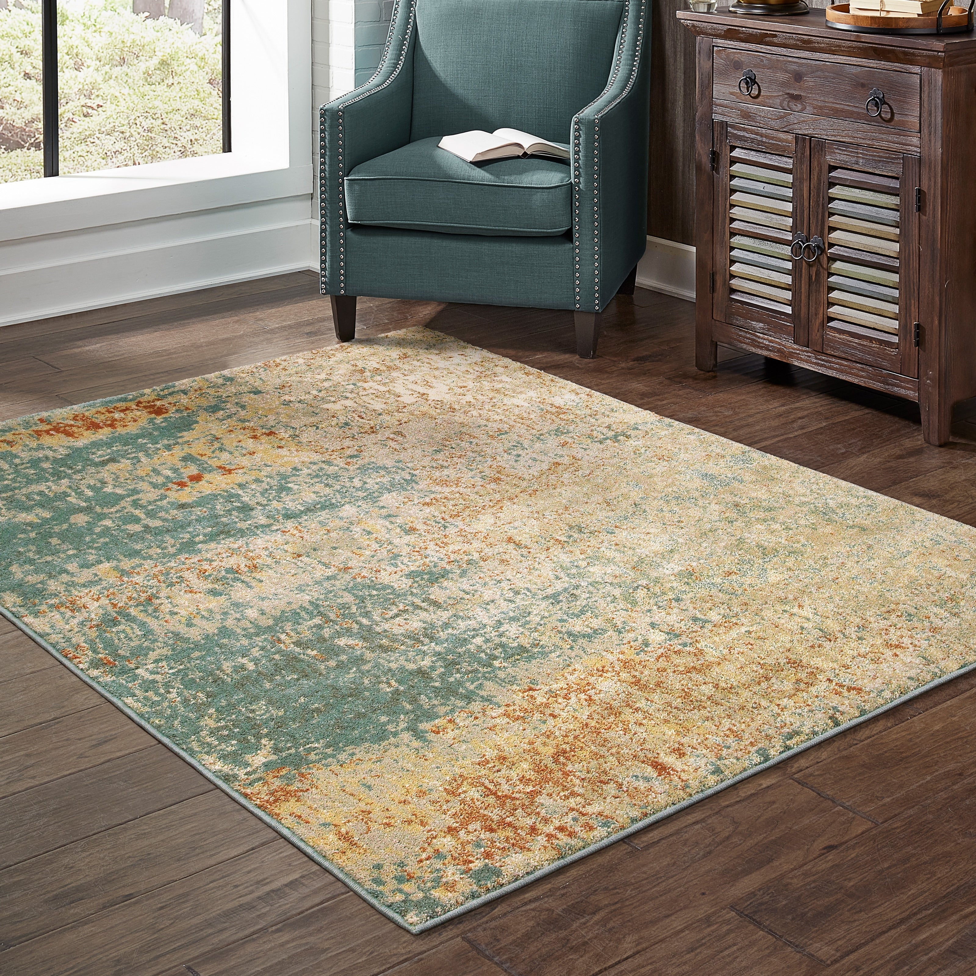 Organic Abstract Blue Orange Area Rug 710 X 10