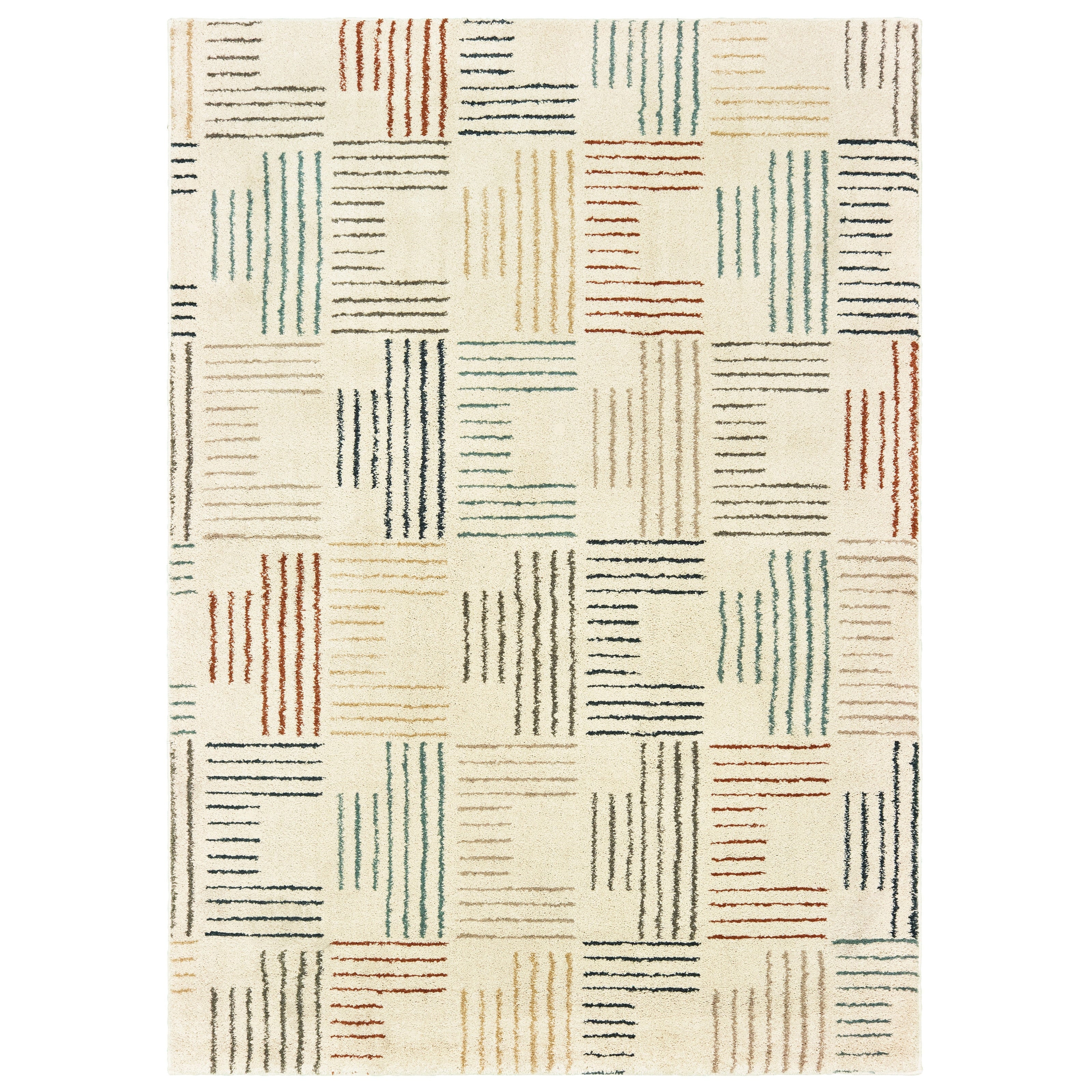 Striped Geometric Ivory Multi Area Rug 710 X 10