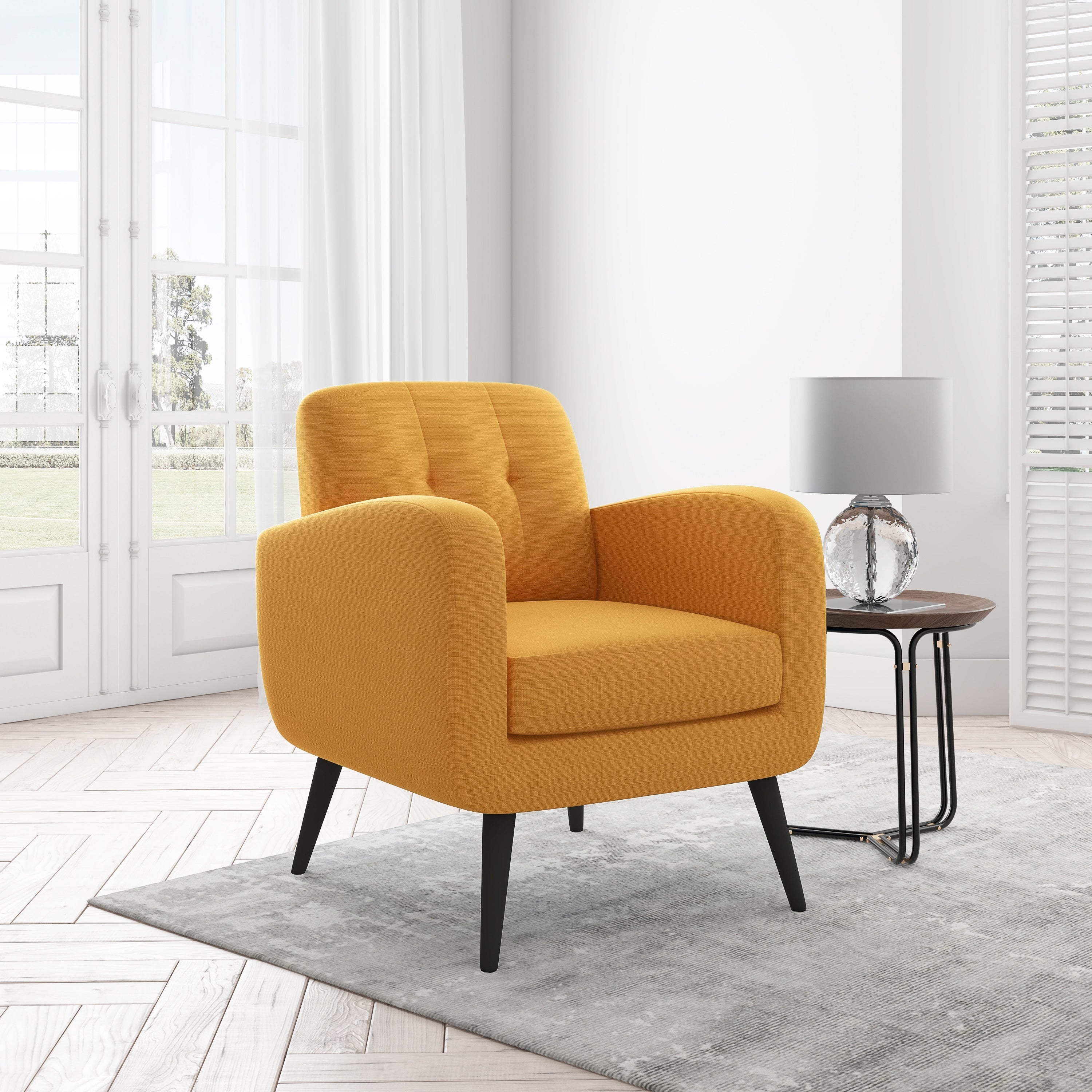 Carson Carrington Keflavik Mid Century Mustard Yellow Linen Arm Chair