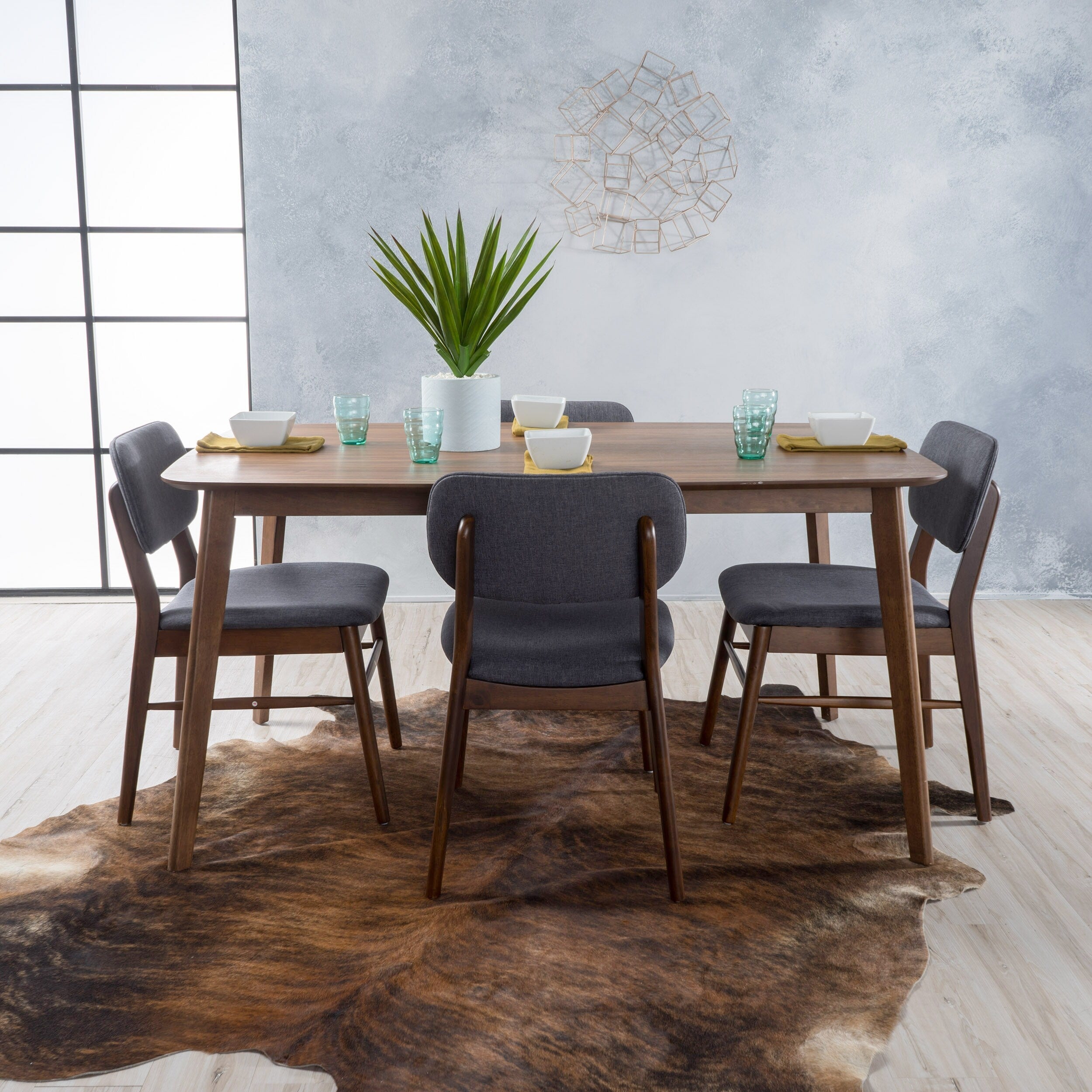 Carson Carrington Kemi Mid Century 5 Piece Wood Large Dining Table Set