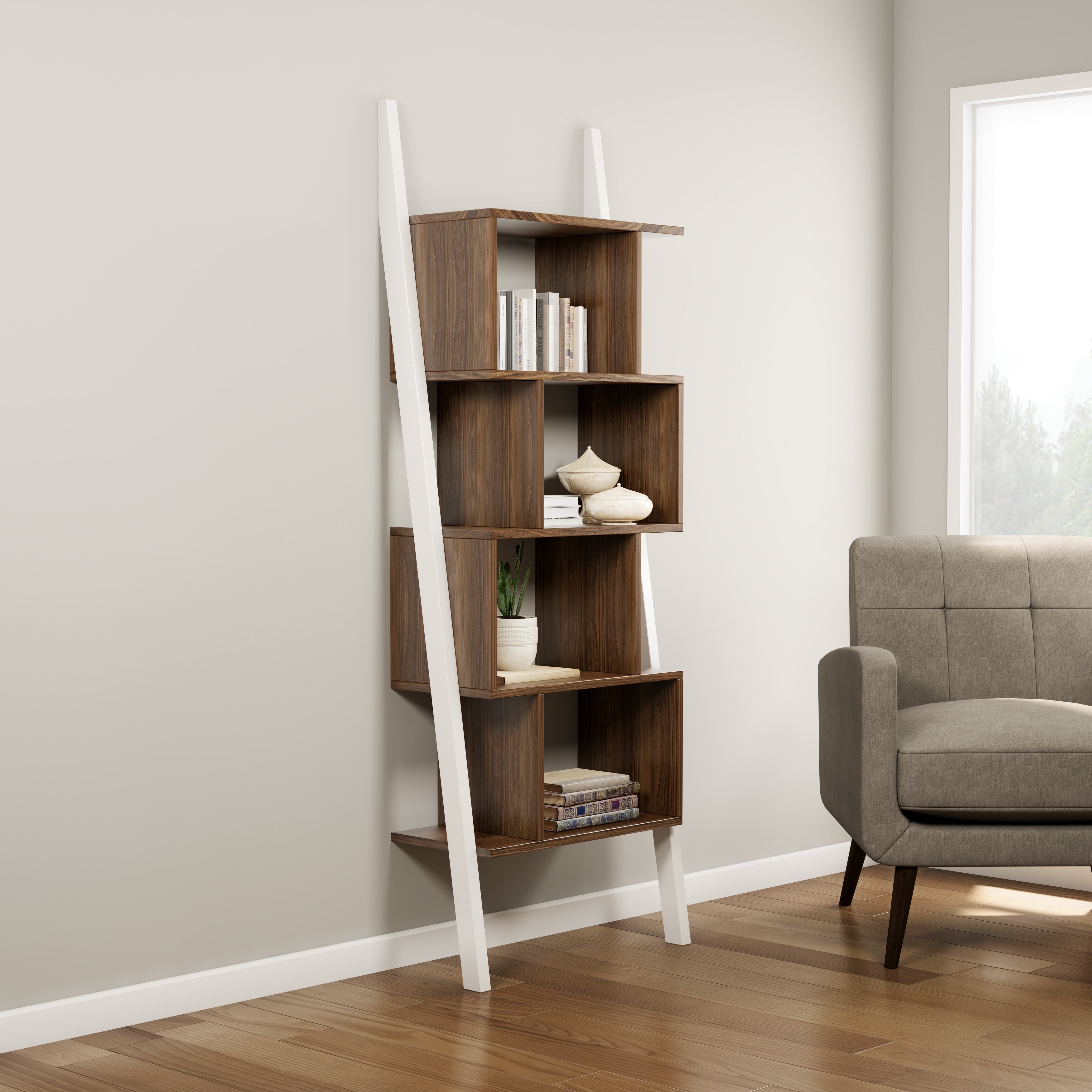 Carson Carrington Lena 5 Shelf Two Tone Bookshelf Display Stand
