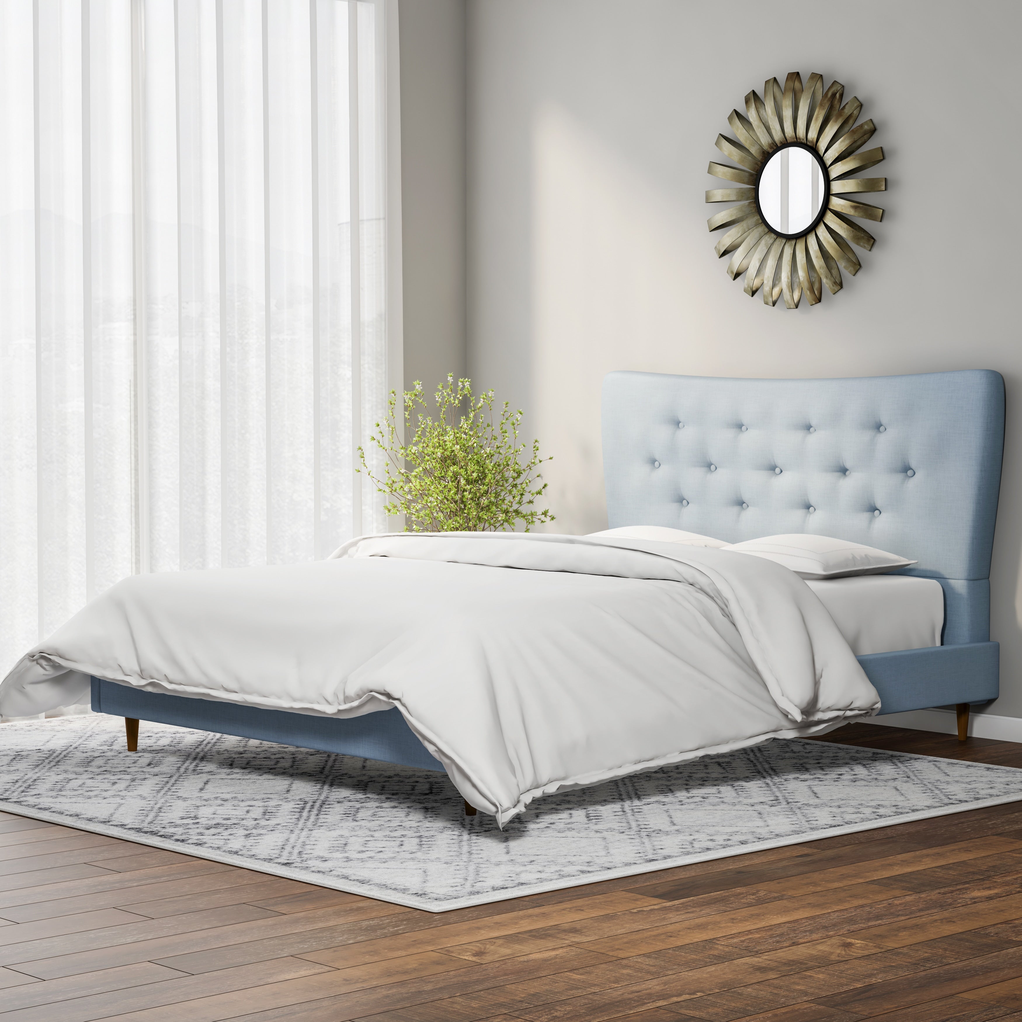 Baxton Studio Hermia Mid Century Modern Sky Blue Fabric Platform Bed