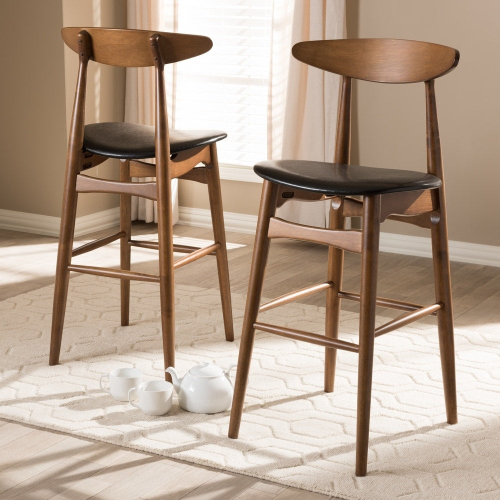 Carson Carrington Solna Mid Century Black Faux Leather Bar Stool Set Of 2