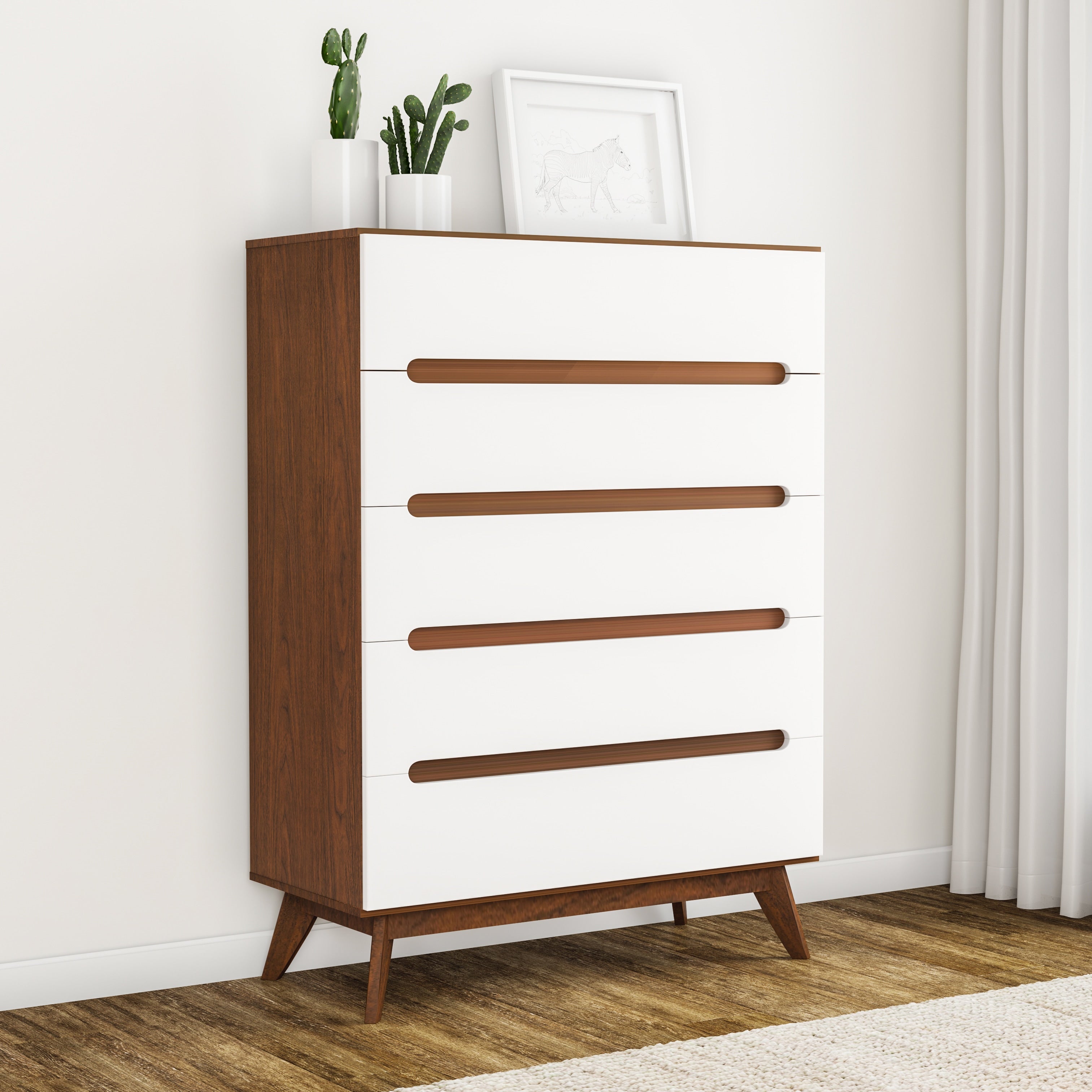 Carson Carrington Sundsvall Mid Century White And Walnut 5 Drawer Chest