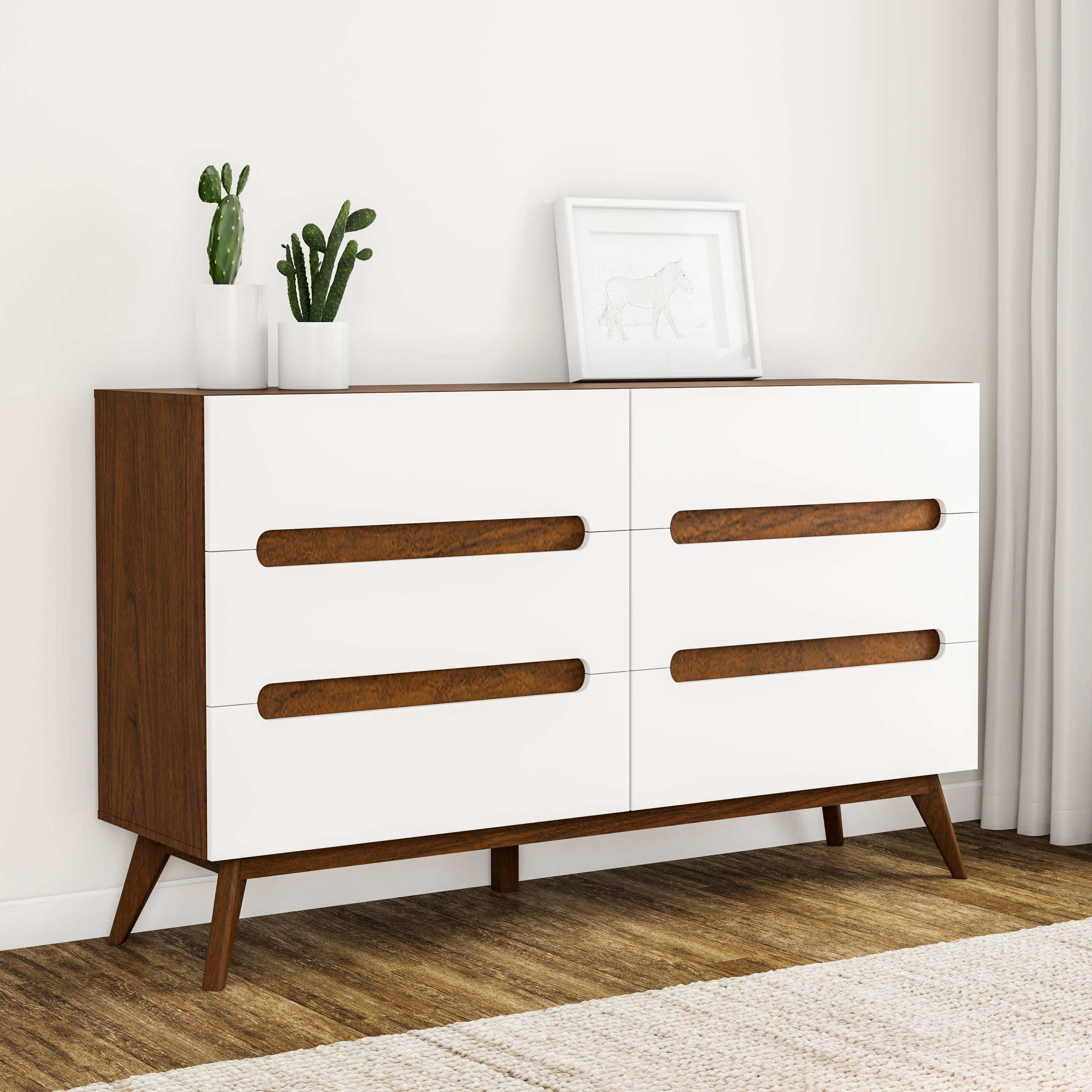 Carson Carrington Sundsvall Mid Century White And Walnut 6 Drawer Chest