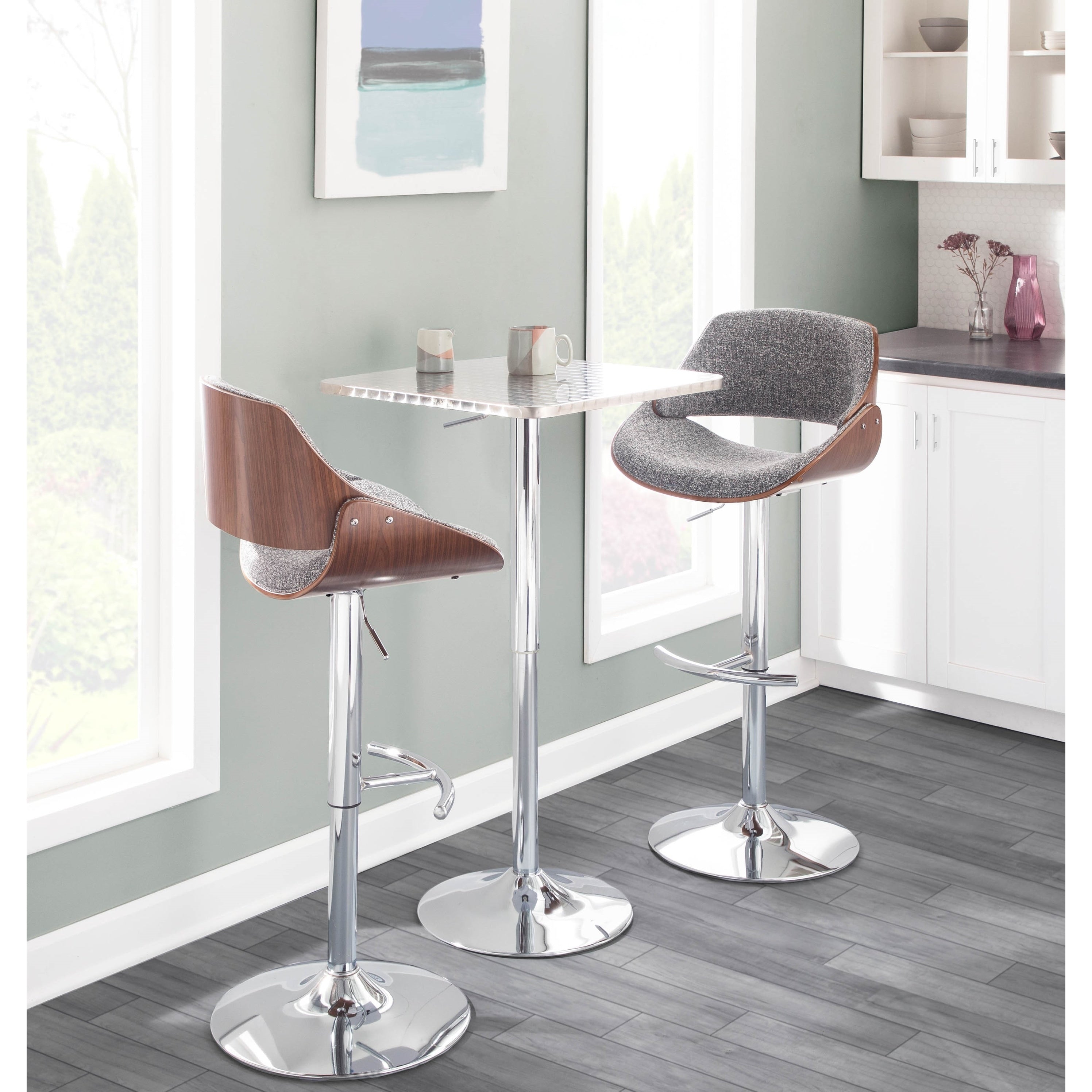 Carson Carrington Sauda Mid Century Modern Walnut Wood And Fabric Adjustable Barstool