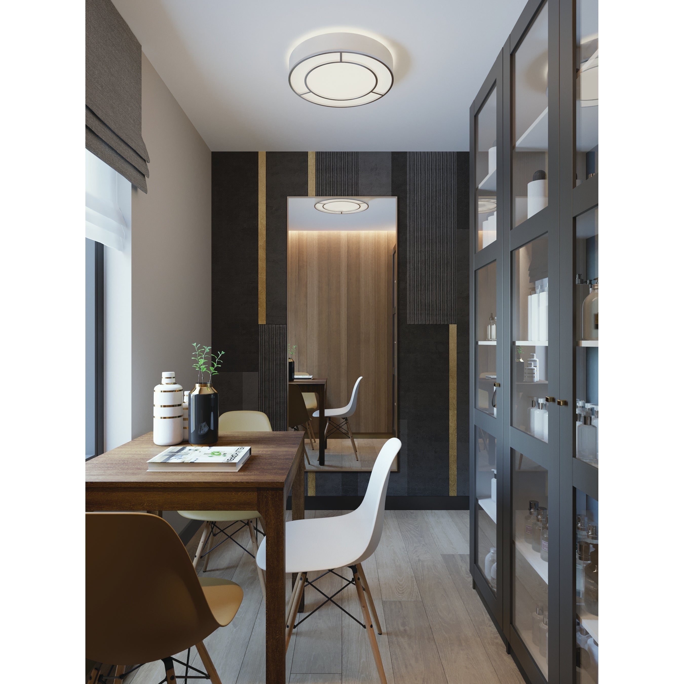 Afx Reeves 20 Inch Satin Nickel Led Flush Mount White Linen Shade