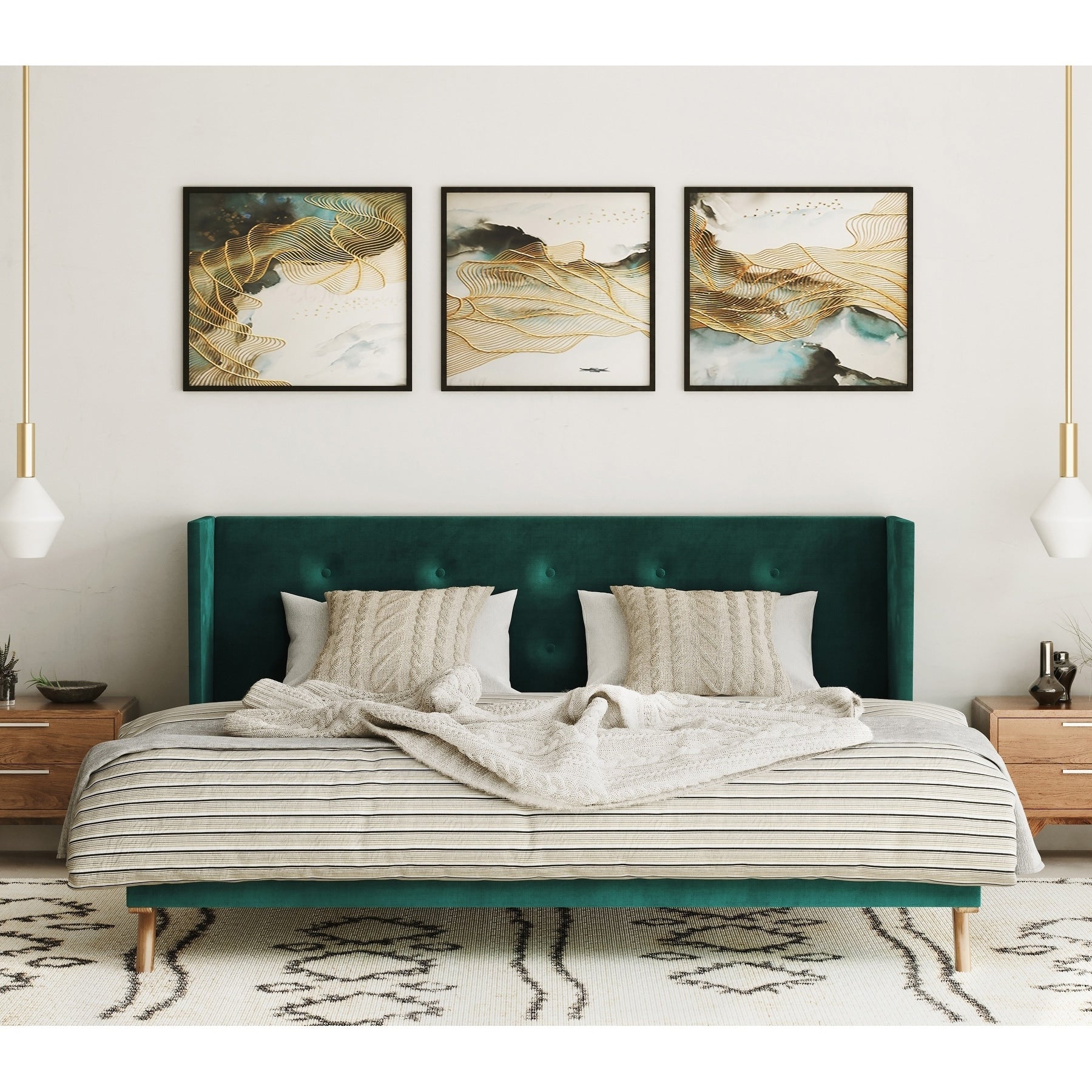 Carson Carrington Uddesbo Modern Green Fabric Walnut Bed