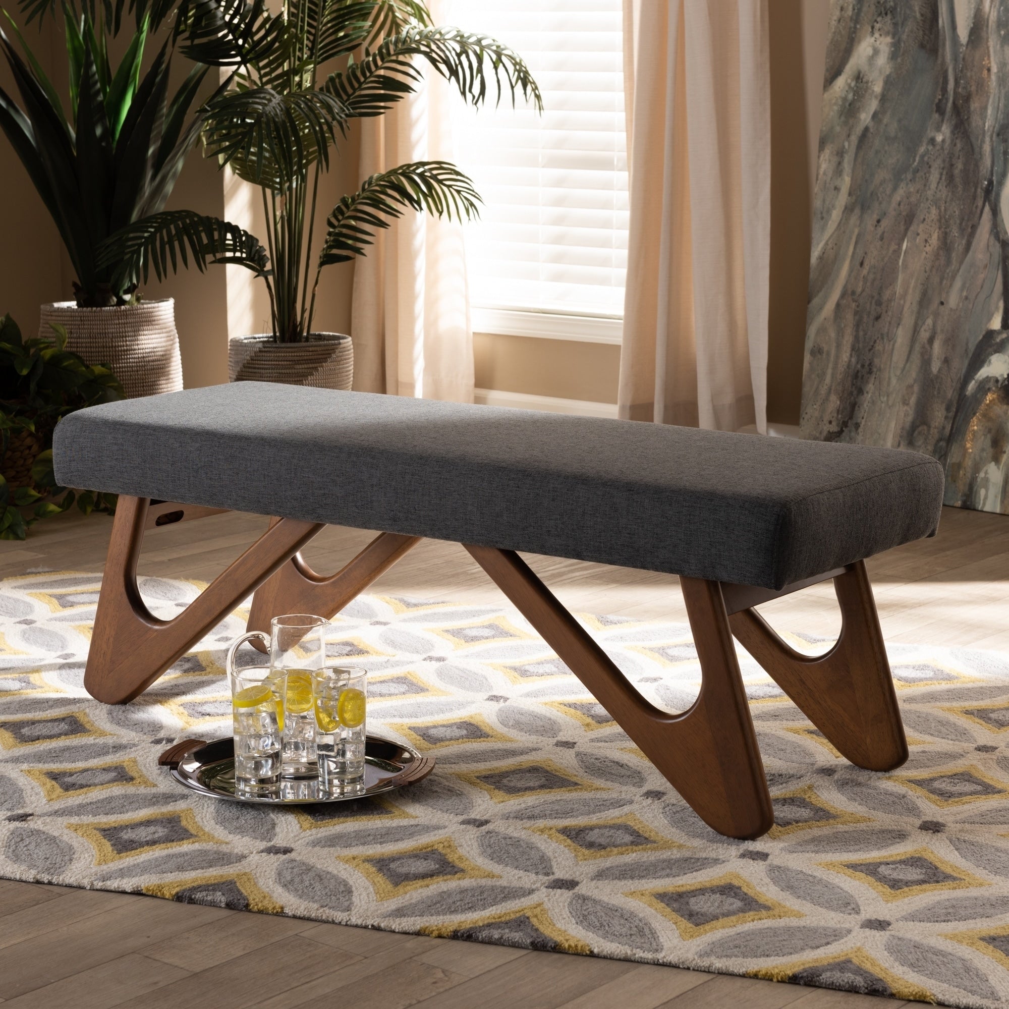 Carson Carrington Ullaberg Mid Century Modern Upholstered Boomerang Bench