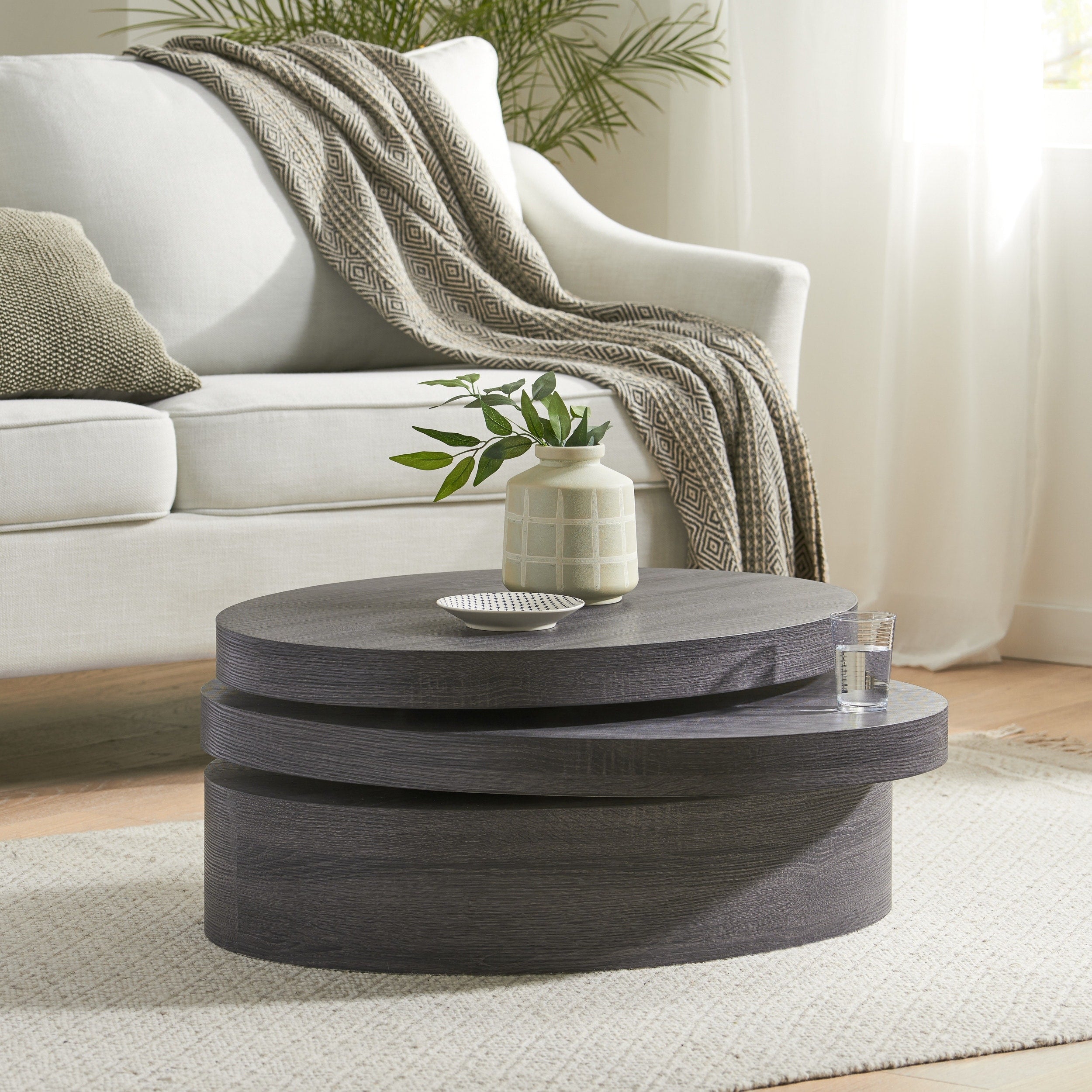 Carson Oval Mod Rotating Wood Coffee Table By Christopher Knight Home