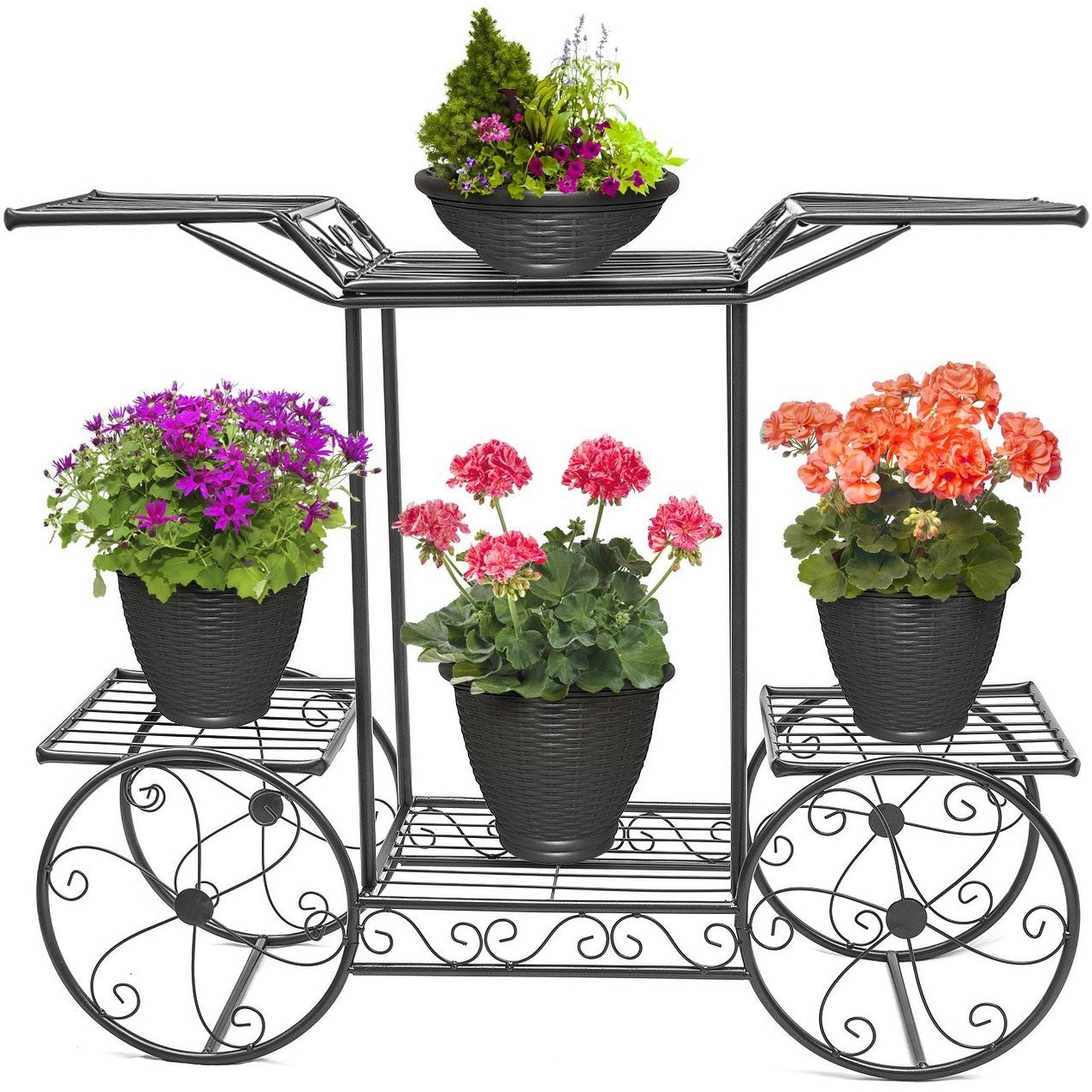 Cart Stand 6 Flower Pot Display Rack Black