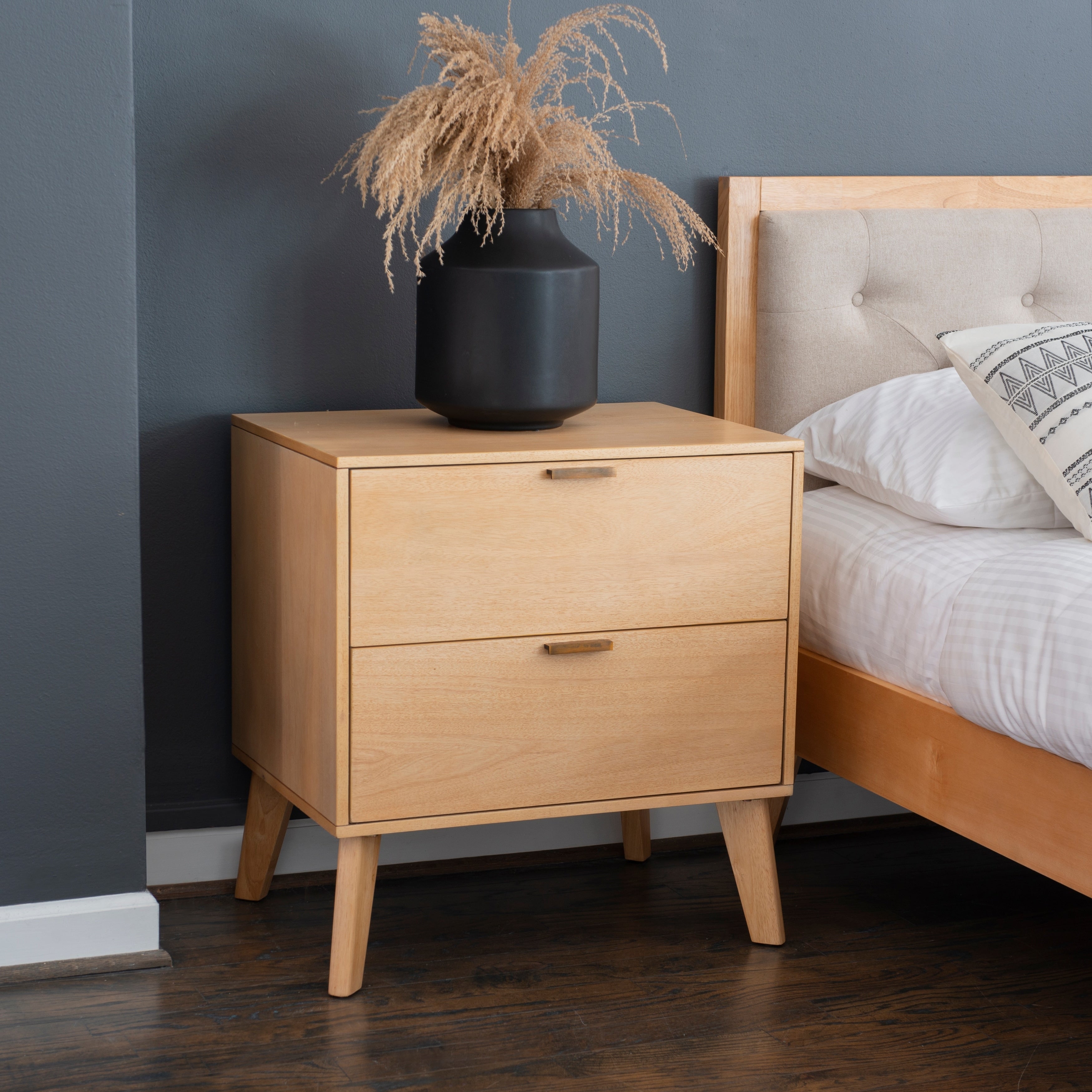 Carter 2 Drawer Mid Century Walnut Nightstand