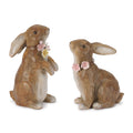 Carved Bunny With Floral Accent Set Of 2