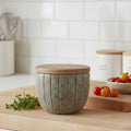 Carved Marble Container With Mango Wood Lid 4.0 L X 4.0 W X 3.5 H