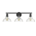 Carbon Loft Barton 3 Light Bath Vanity In Black With Clear Glass Shades