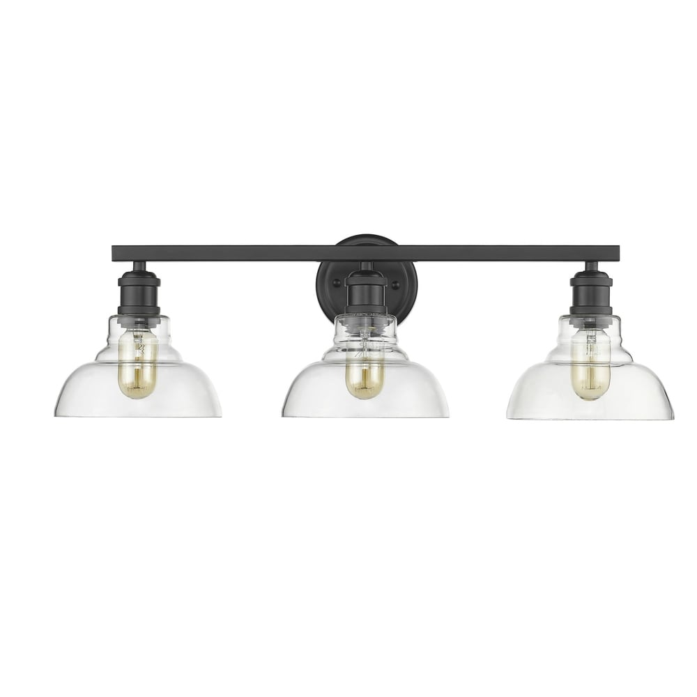 Carbon Loft Barton 3 Light Bath Vanity In Black With Clear Glass Shades