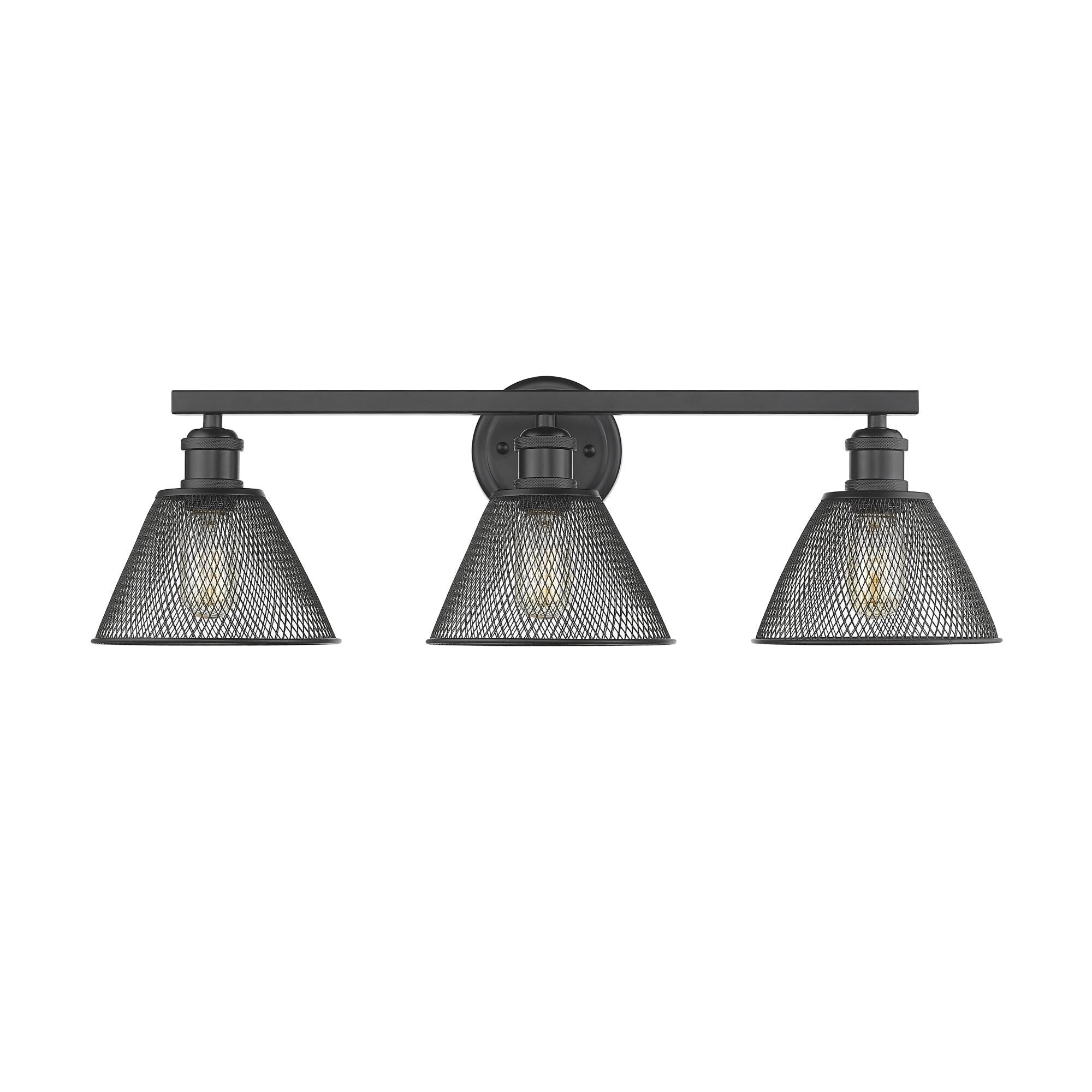 Carbon Loft Barton 3 Light Bath Vanity In Black With Mesh Shades