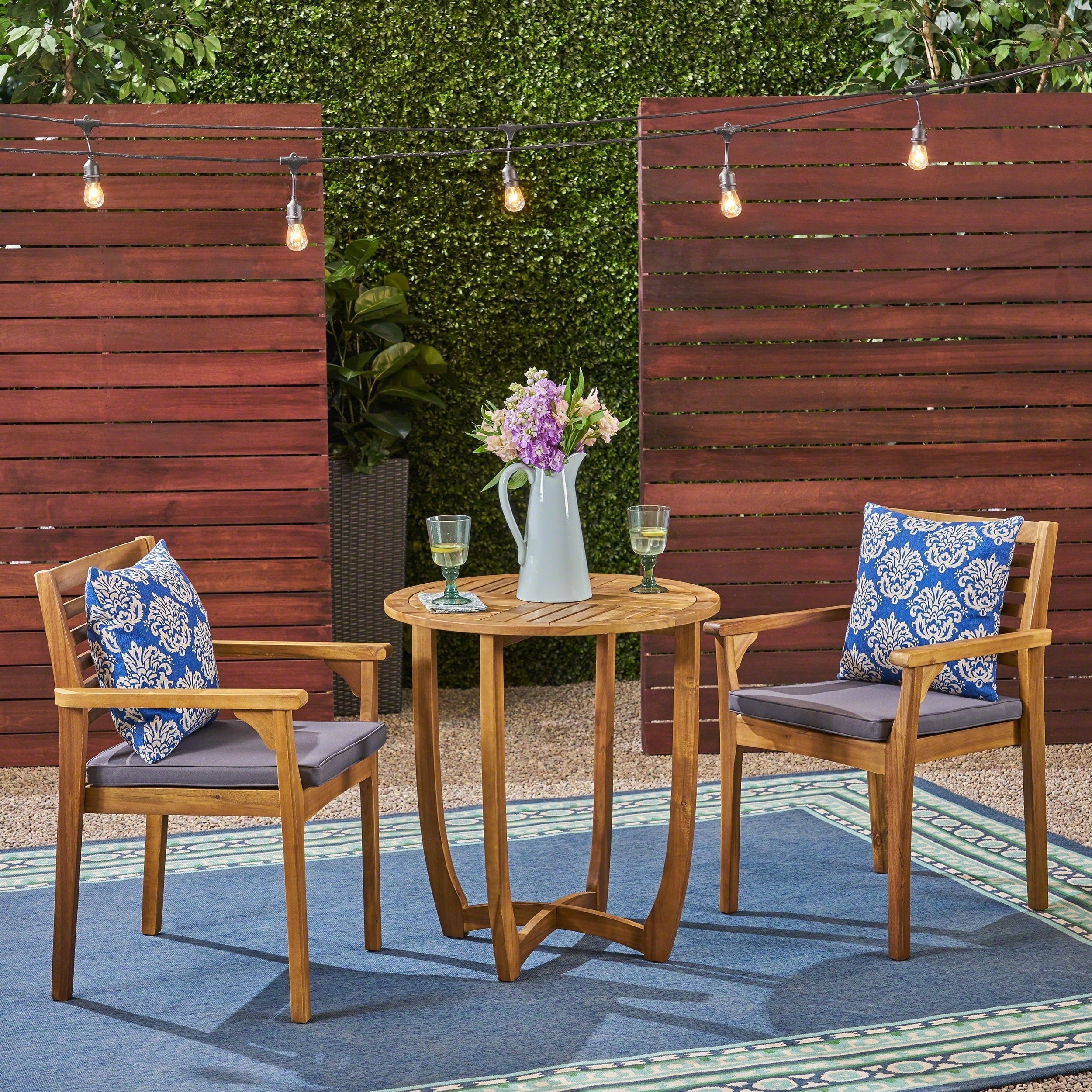 Casa Outdoor 2 Seater 28 Round Acacia Wood Bistro Set With Closed Legs By Christopher Knight Home