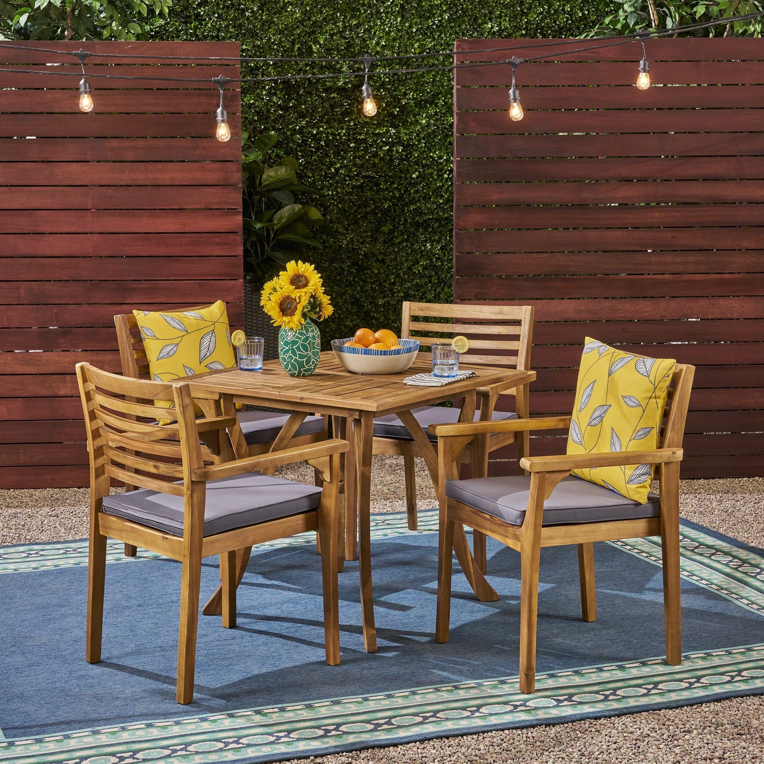Casa Outdoor 4 Seater 32 Square Acacia Dining Set With Carved Legs By Christopher Knight Home