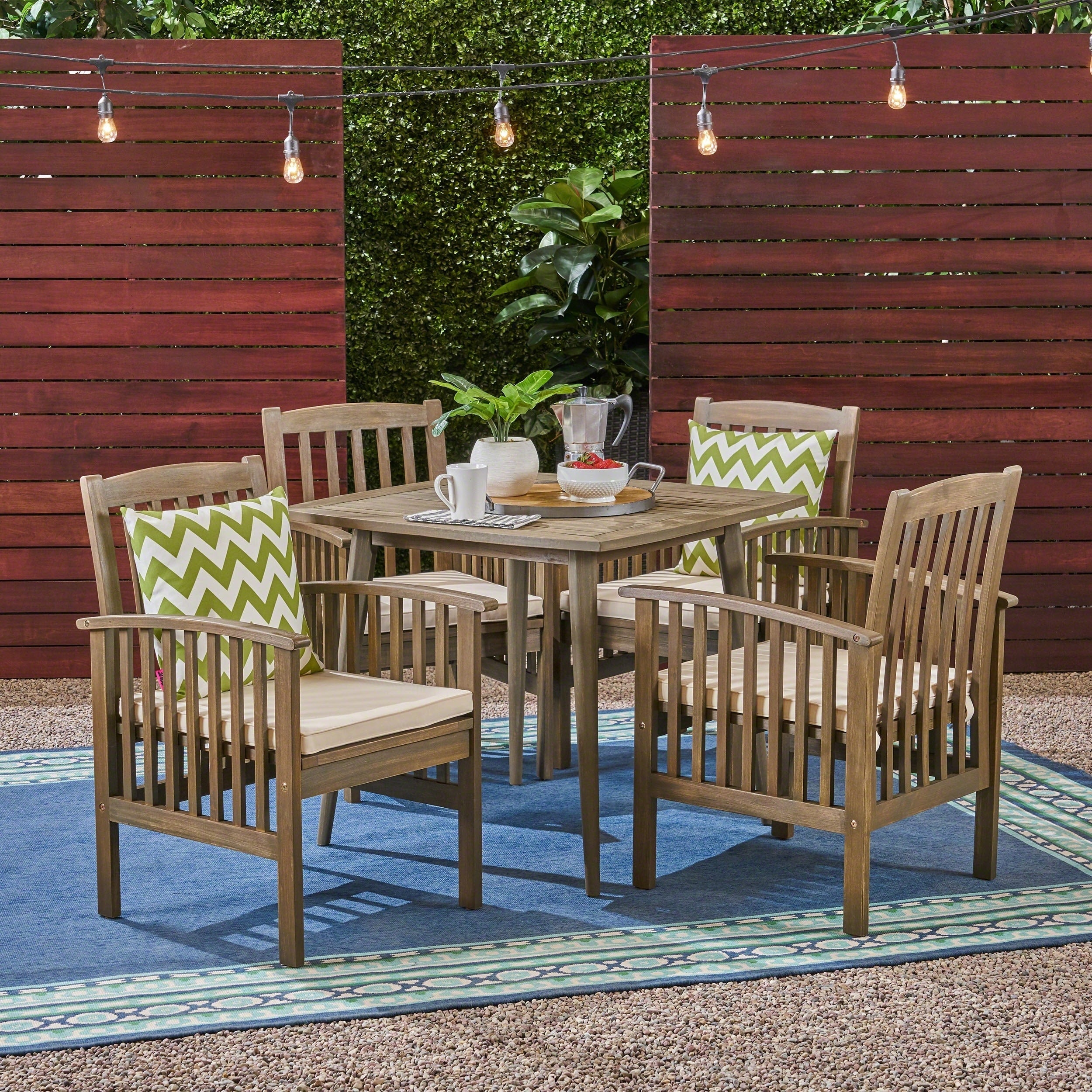 Casa Outdoor 4 Seater 36 Square Acacia Dining Set With Straight Legs By Christopher Knight Home