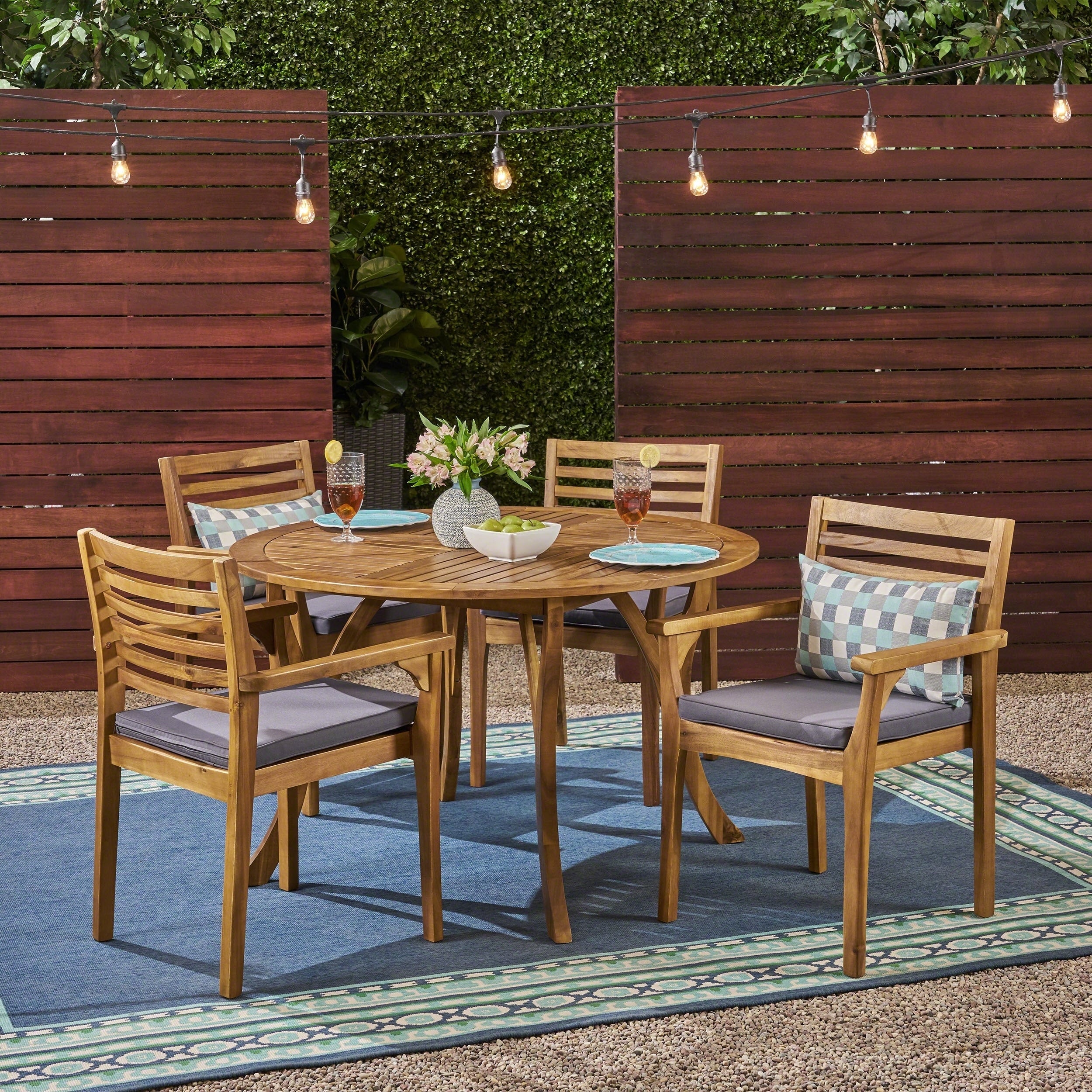 Casa Outdoor 4 Seater 47 Round Acacia Dining Set With Carved Legs By Christopher Knight Home