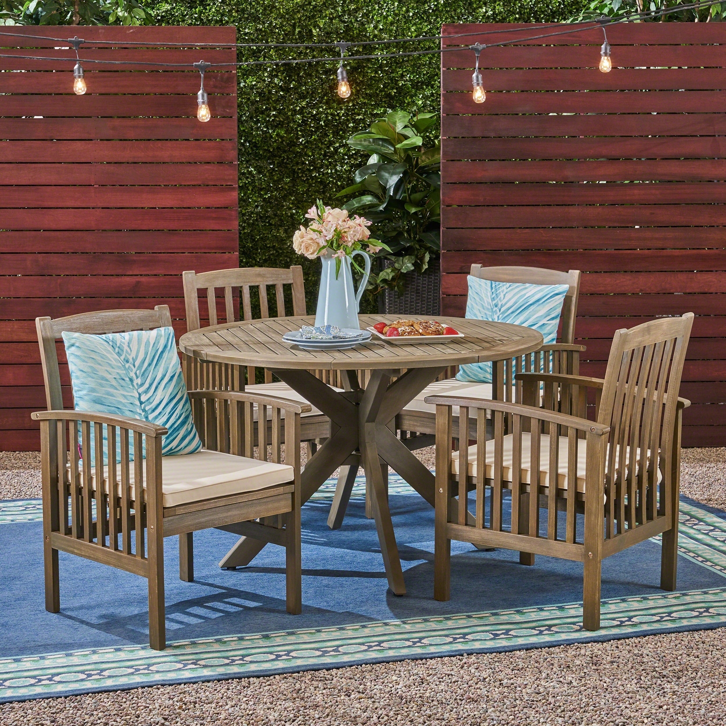 Casa Outdoor 4 Seater 47 Round Acacia Dining Set With X Legs By Christopher Knight Home